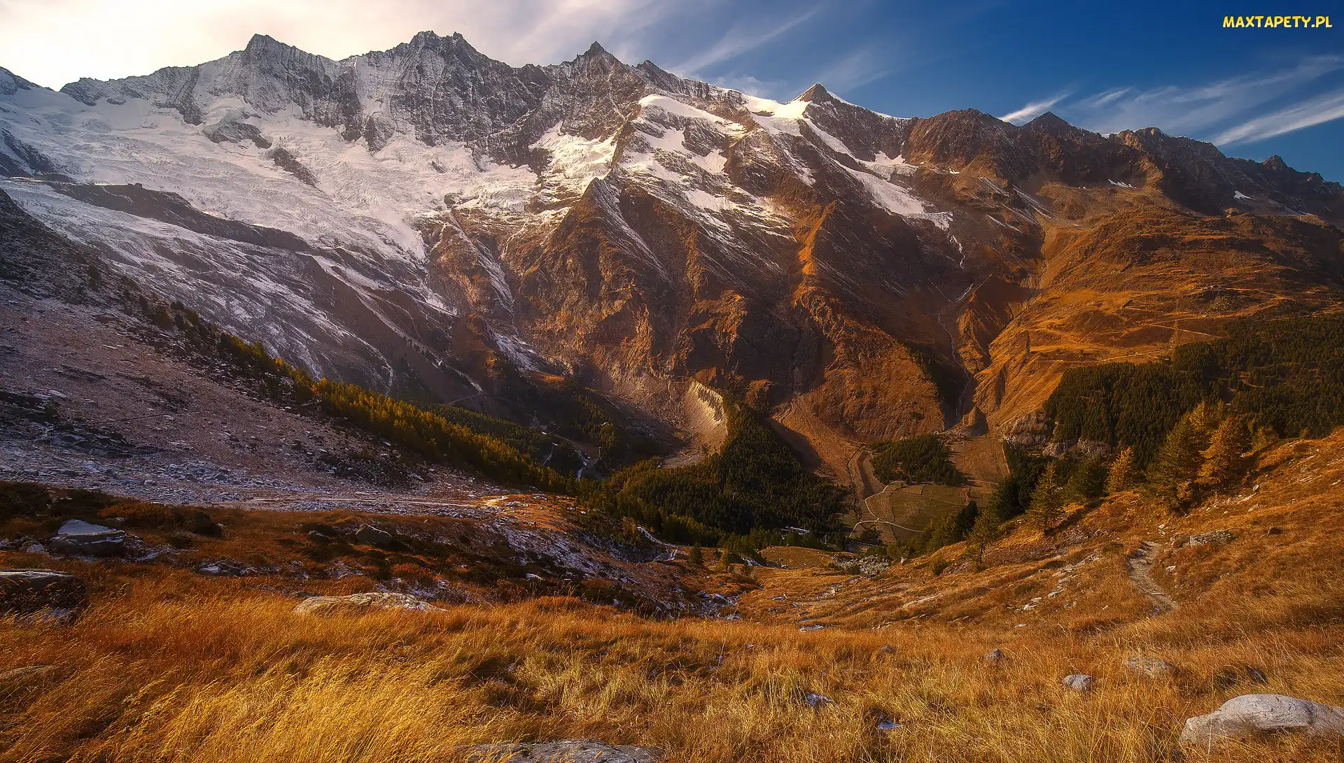 Szwajcaria, Skały, Trawa, Jesień, Kamienie, Góry, Kanton Valais, Saas-Fee, Alpy Pienińskie