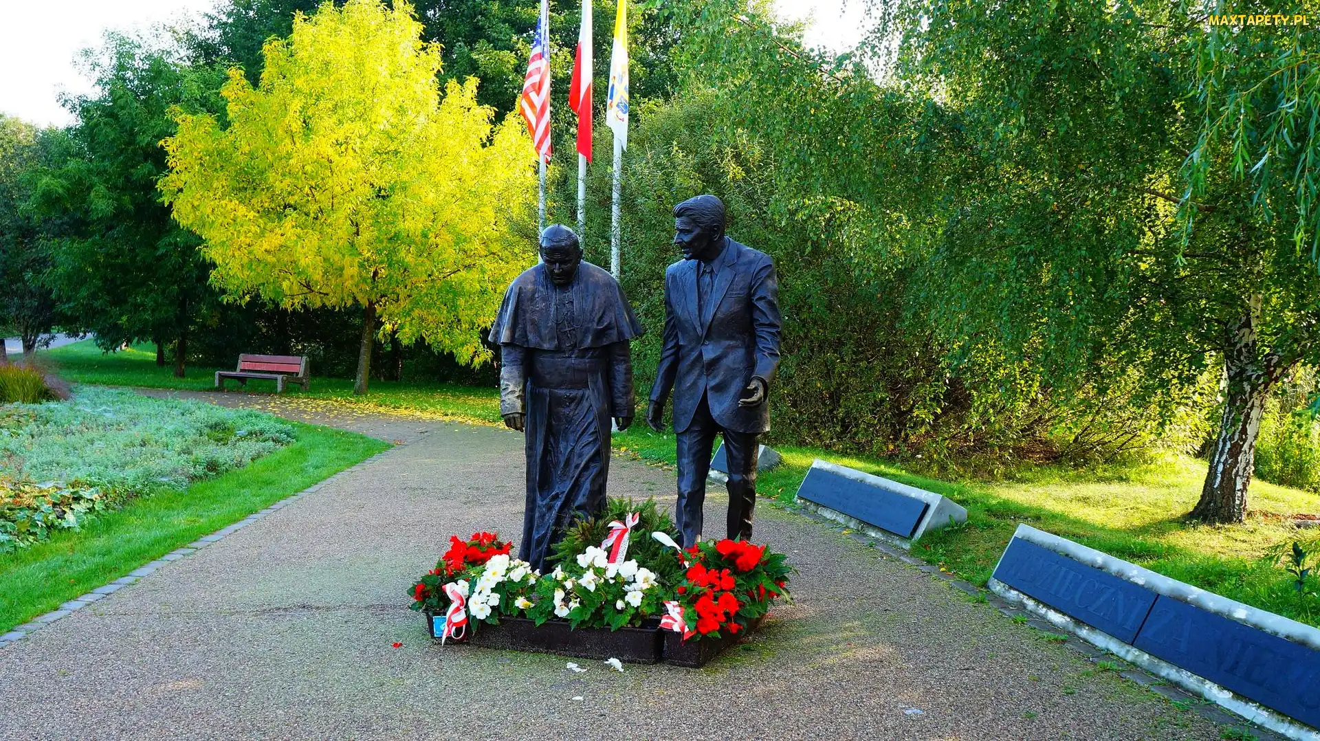 Polska, Jan Paweł II, Pomnik, Ronald Reagan, Papież, Posągi, Gdańsk, Park im. Ronalda Reagana, Alejka