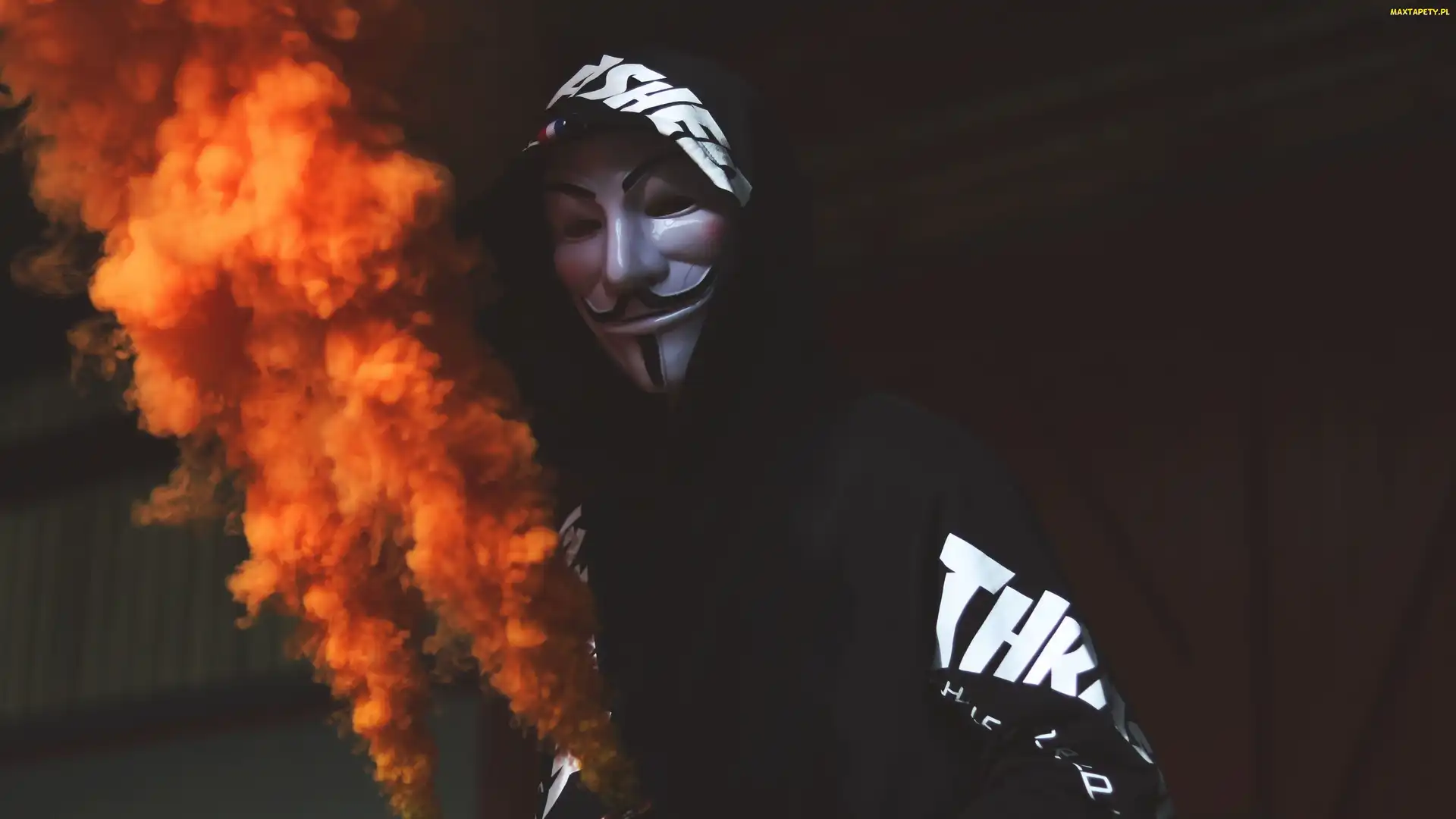 Anonimowy, Dym, Anonymous, Mężczyzna, Maska