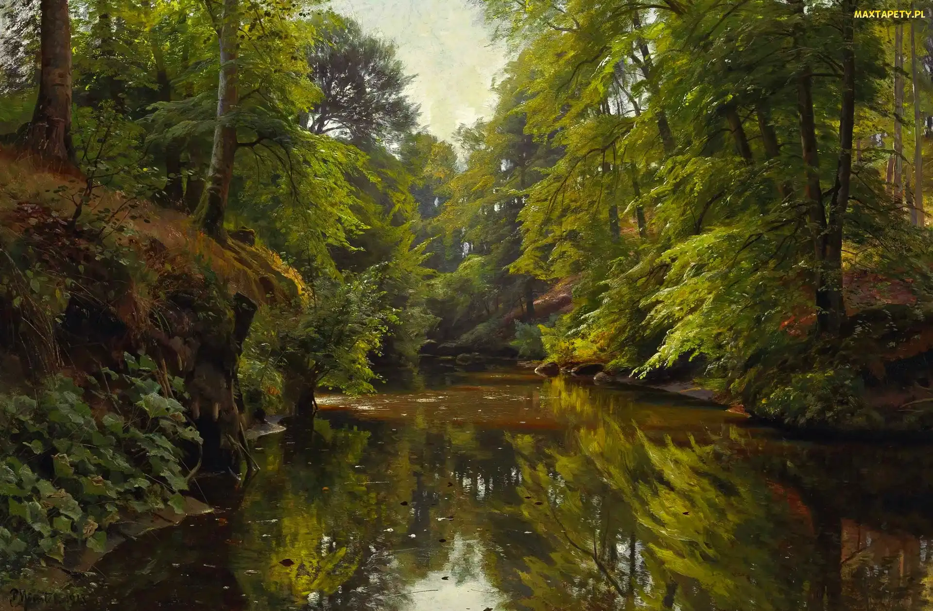 Malarstwo, Las, Rzeka, Peder Mork Monsted, Obraz