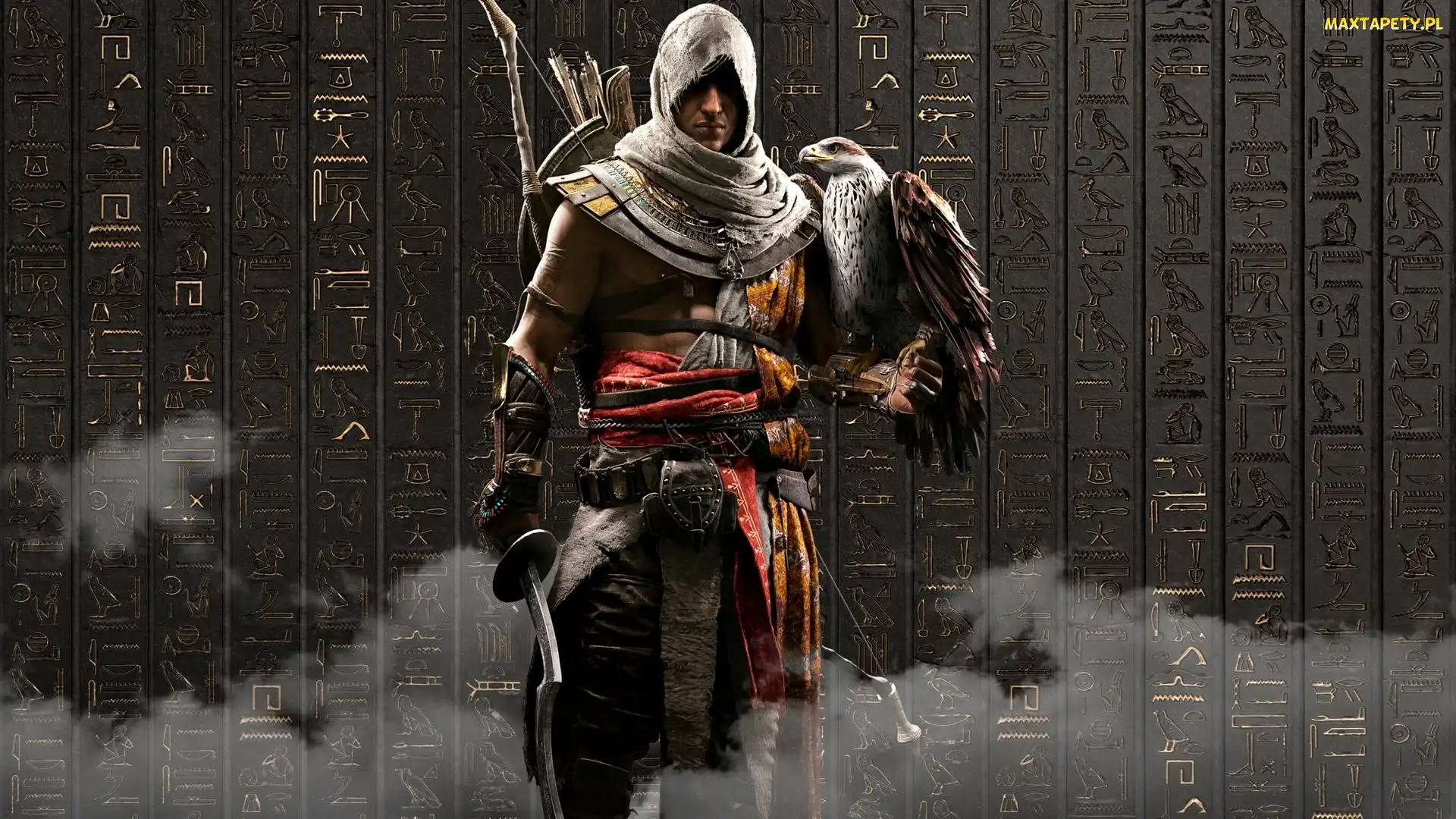 Bayek, Hieroglify, Ściana, Sokół, Assassins Creed : Origins