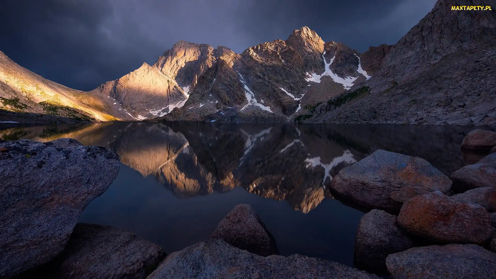 Stan Wyoming, Góry, Stany Zjednoczone, Jezioro Titcomb Lakes, Pochmurne, Pasmo Wind River, Niebo Stany, Kamienie