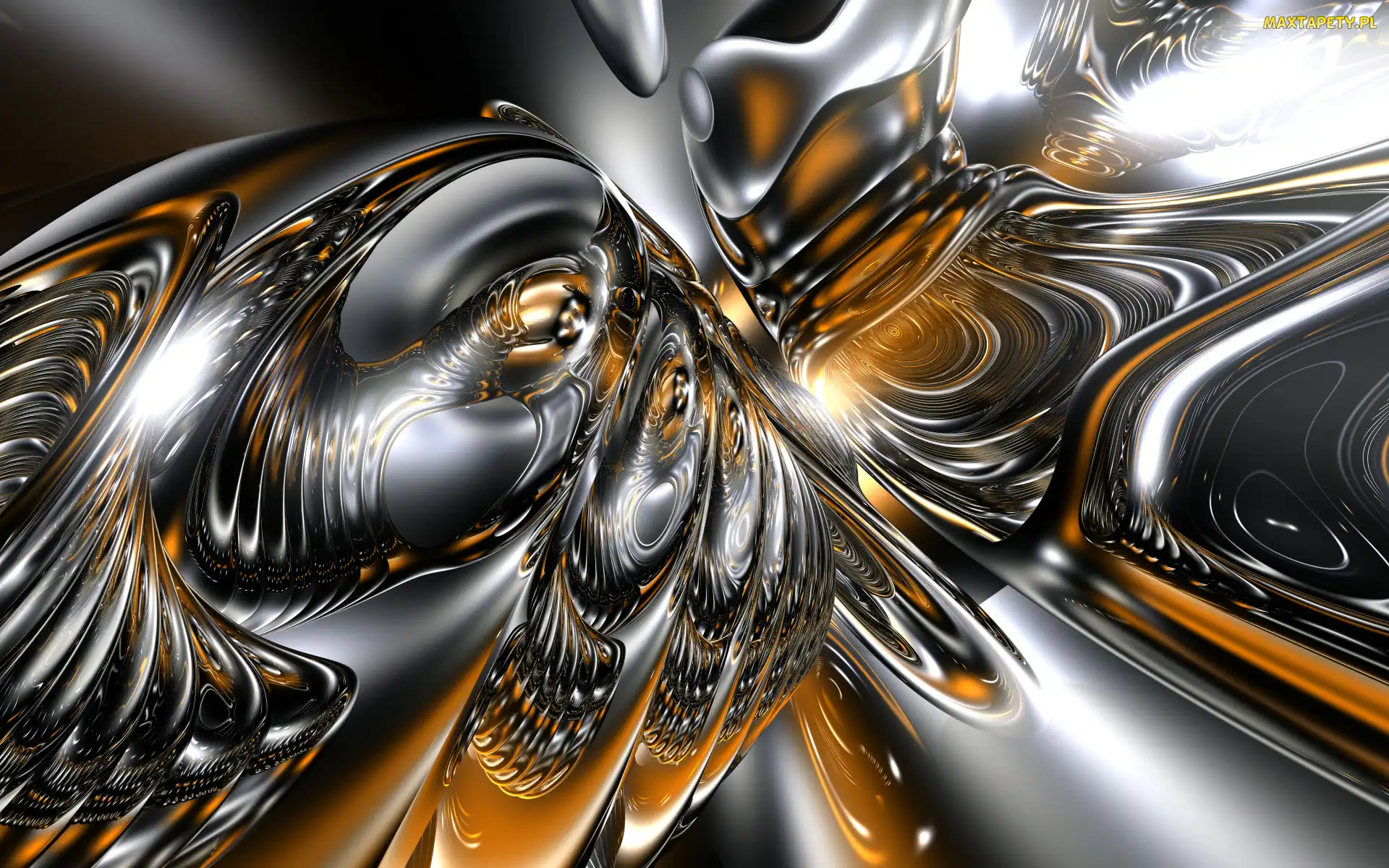 Abstrakcja, Świetlista, Grafika 3D, Czarno-złota
