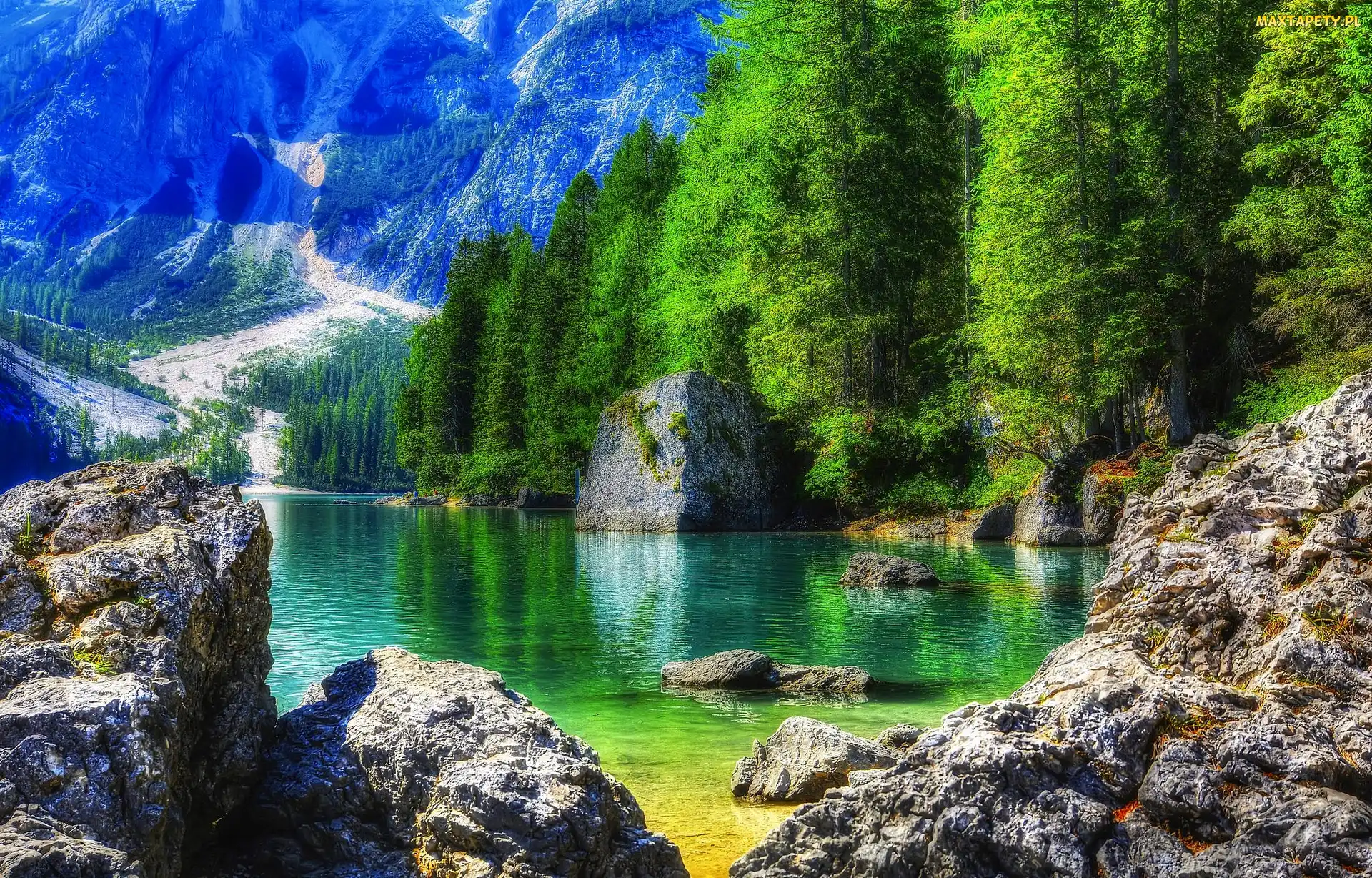 Góry, Jezioro, Region Trydent-Górna Adyga, Lasy, Skały, Włochy, Jezioro Braies - Pragser Wildsee