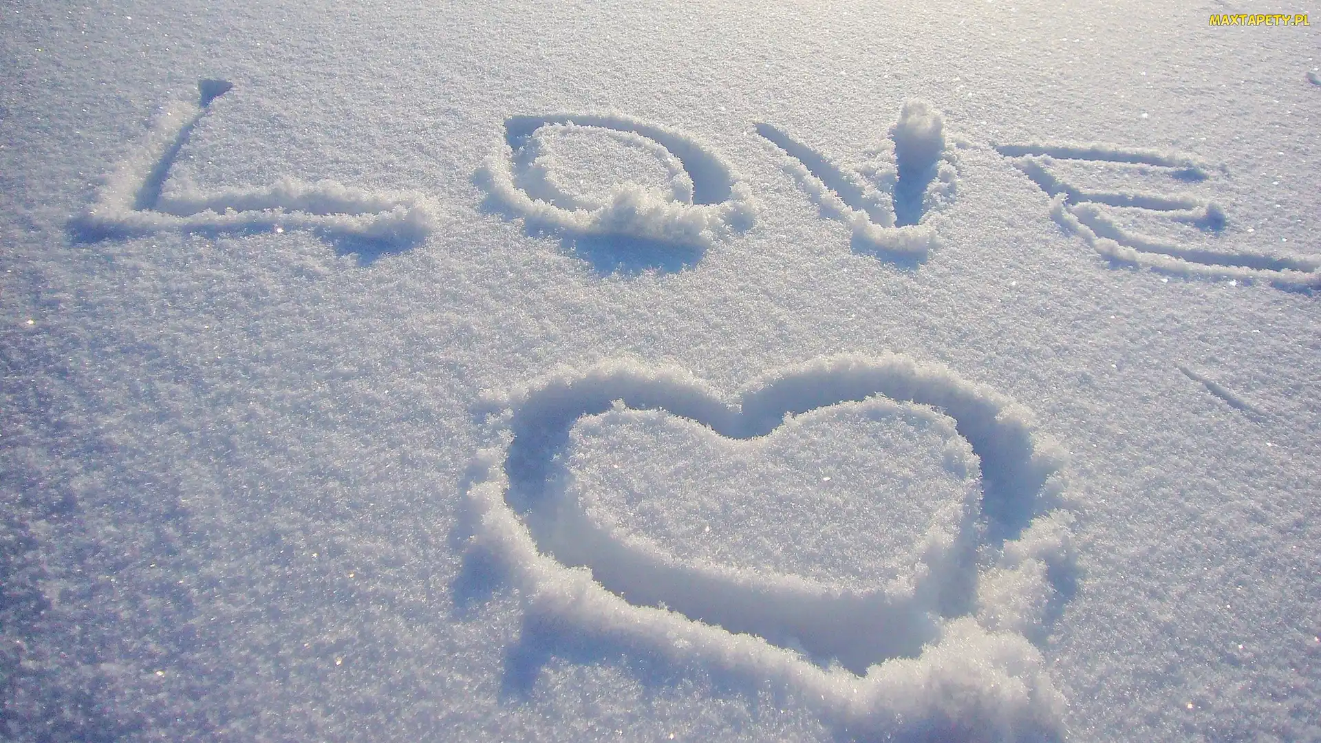 Miłość, Zima, Love, Serce, Napis, Śnieg