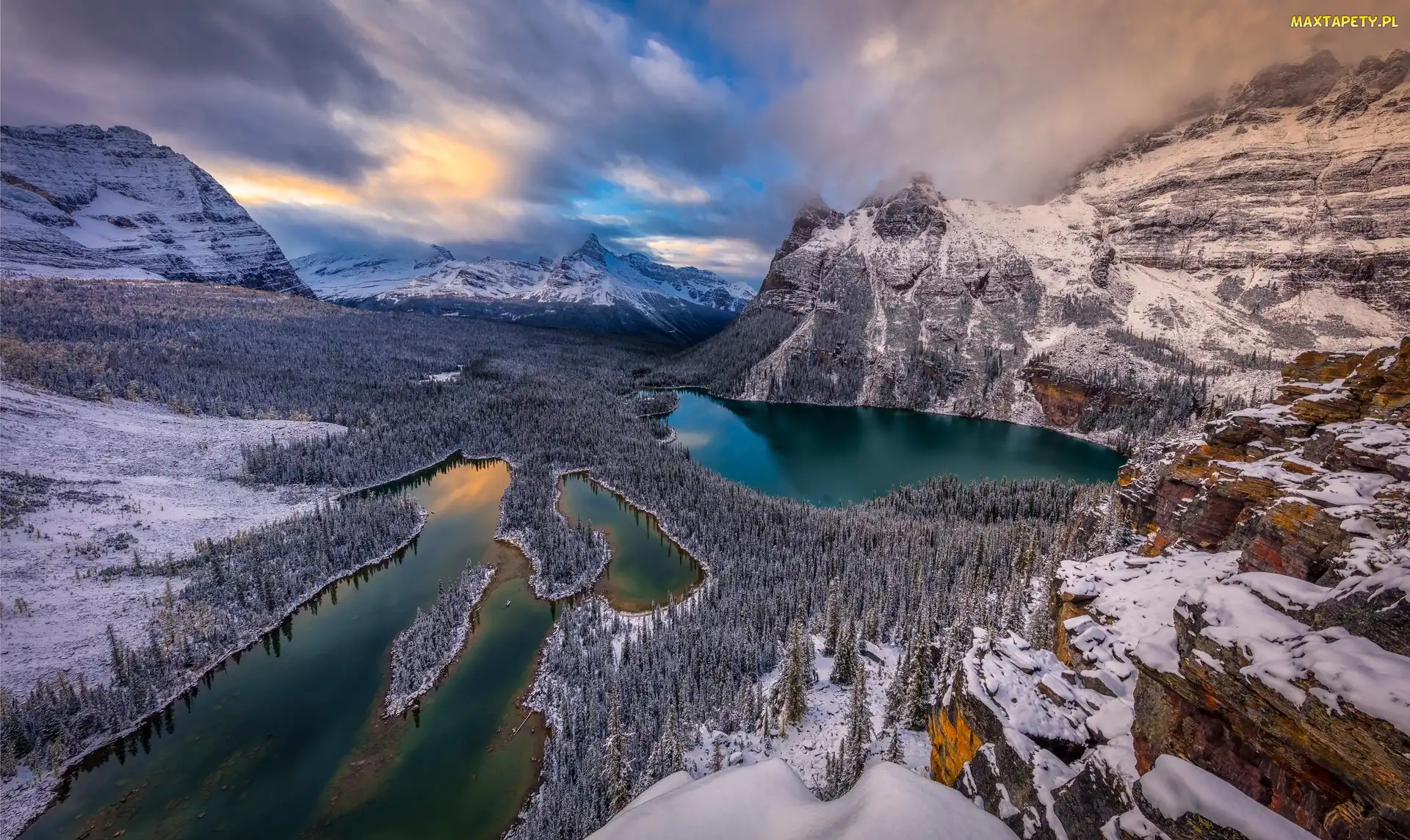 Góry, Jezioro Lake OHara, Kolumbia Brytyjska, Zima, Jezioro Mary Lake, Kanada, Park Narodowy Yoho