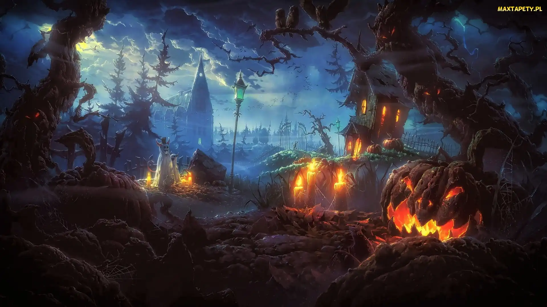 Upiory, Świece, Halloween, Dynie