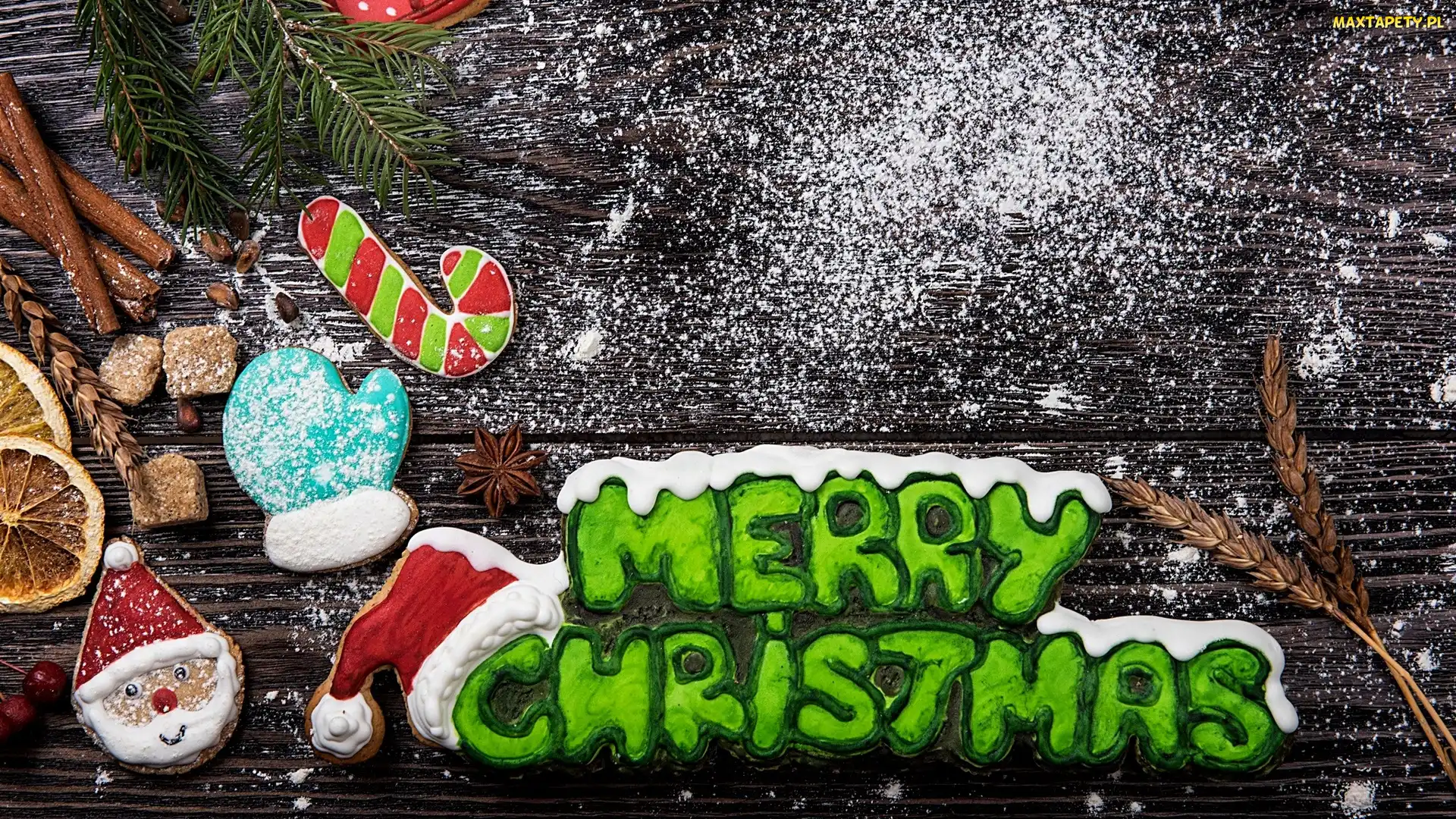 Boże Narodzenie, Pierniczki, Merry Christmas, Napis, Kompozycja