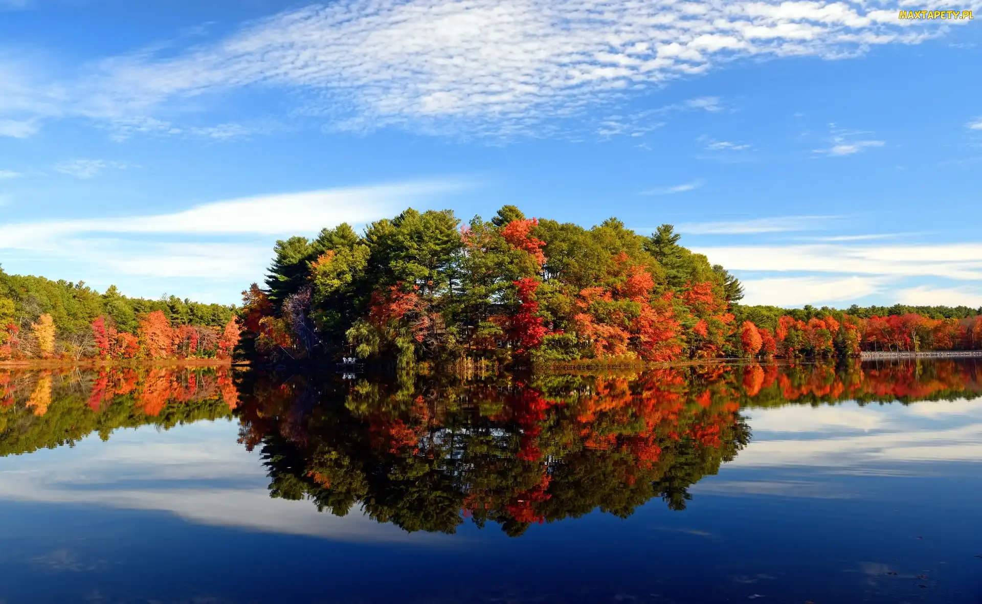 Jesień, Drzewa, Stan Massachusetts, Stany Zjednoczone, Walpole, jezioro Turner Pond