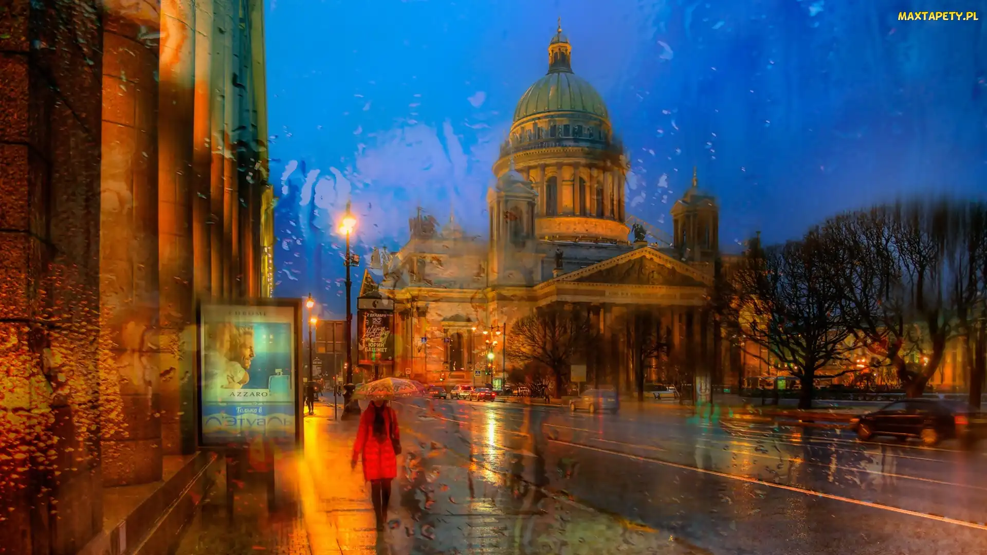 Kobieta, Budynki, Petersburg, Parasol, Ulica, Rosja, Deszcz