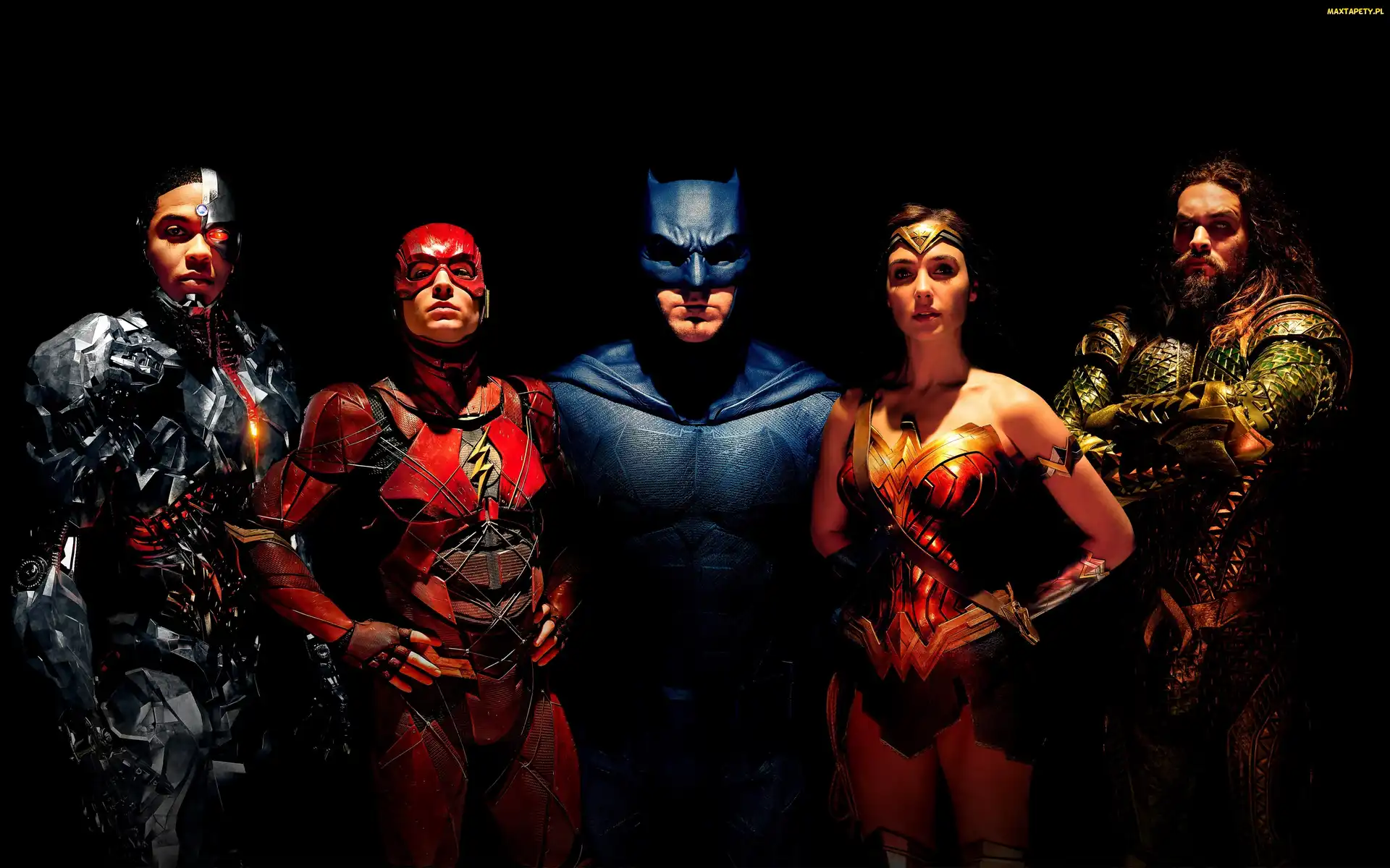 Ezra Miller - Flash, Jason Momoa - Aquaman, Obsada, Gal Gadot - Wonder Woman, Ben Affleck - Batman, Liga Sprawiedliwości - Justice League, Ray Fisher - Cyborg