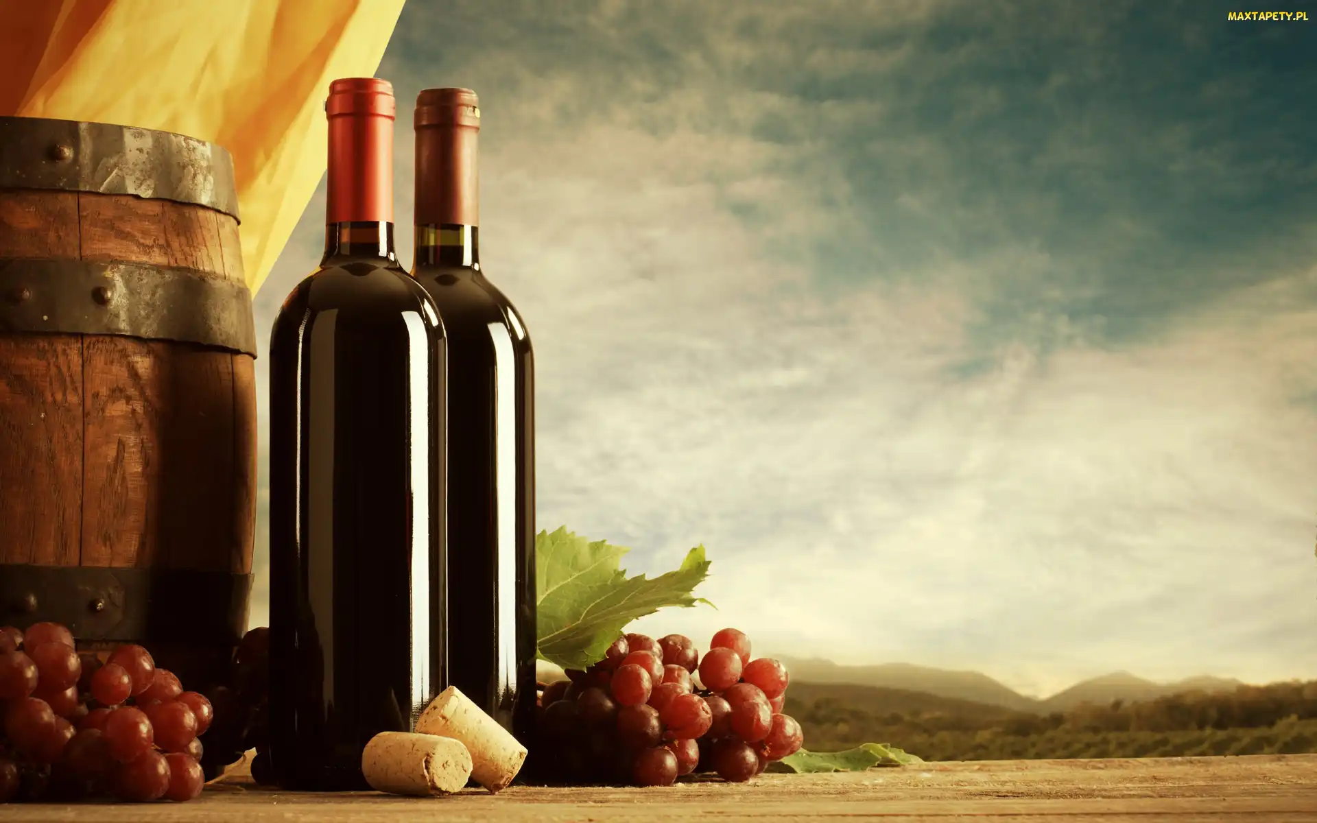 Wino, Winogrona, Butelki, Dwie, Beczka