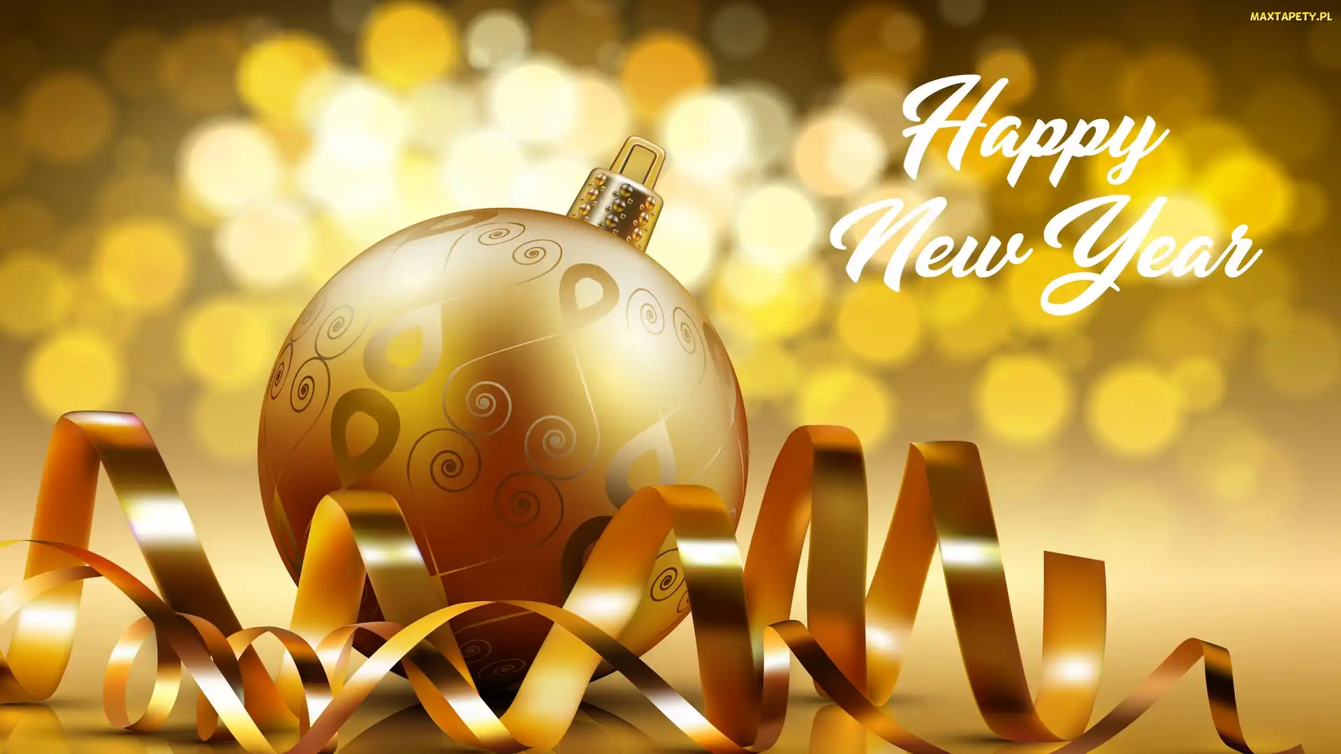 Dekoracja, Bombka, Nowy Rok, Napis, Happy New Year, Wstążka