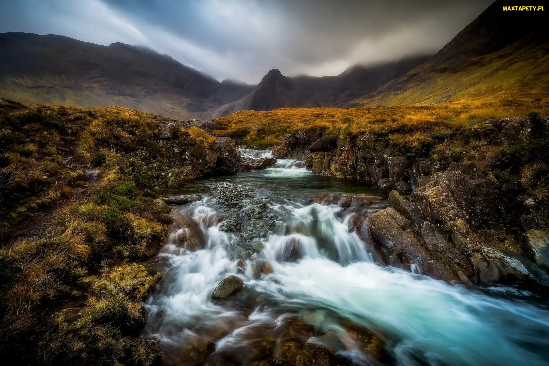 Highland, Potok, Kaskada, Góry Cuillin, Szkocja
