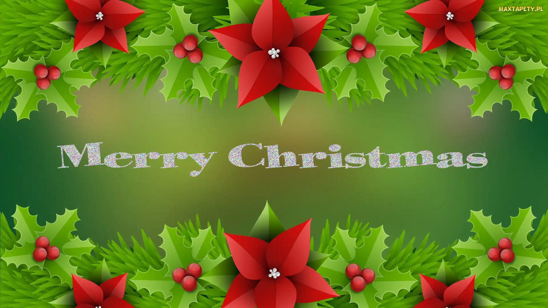 Merry Christmas, Napis, Boże Narodzenie, Świąteczne, Gwiazda betlejemska, Listki