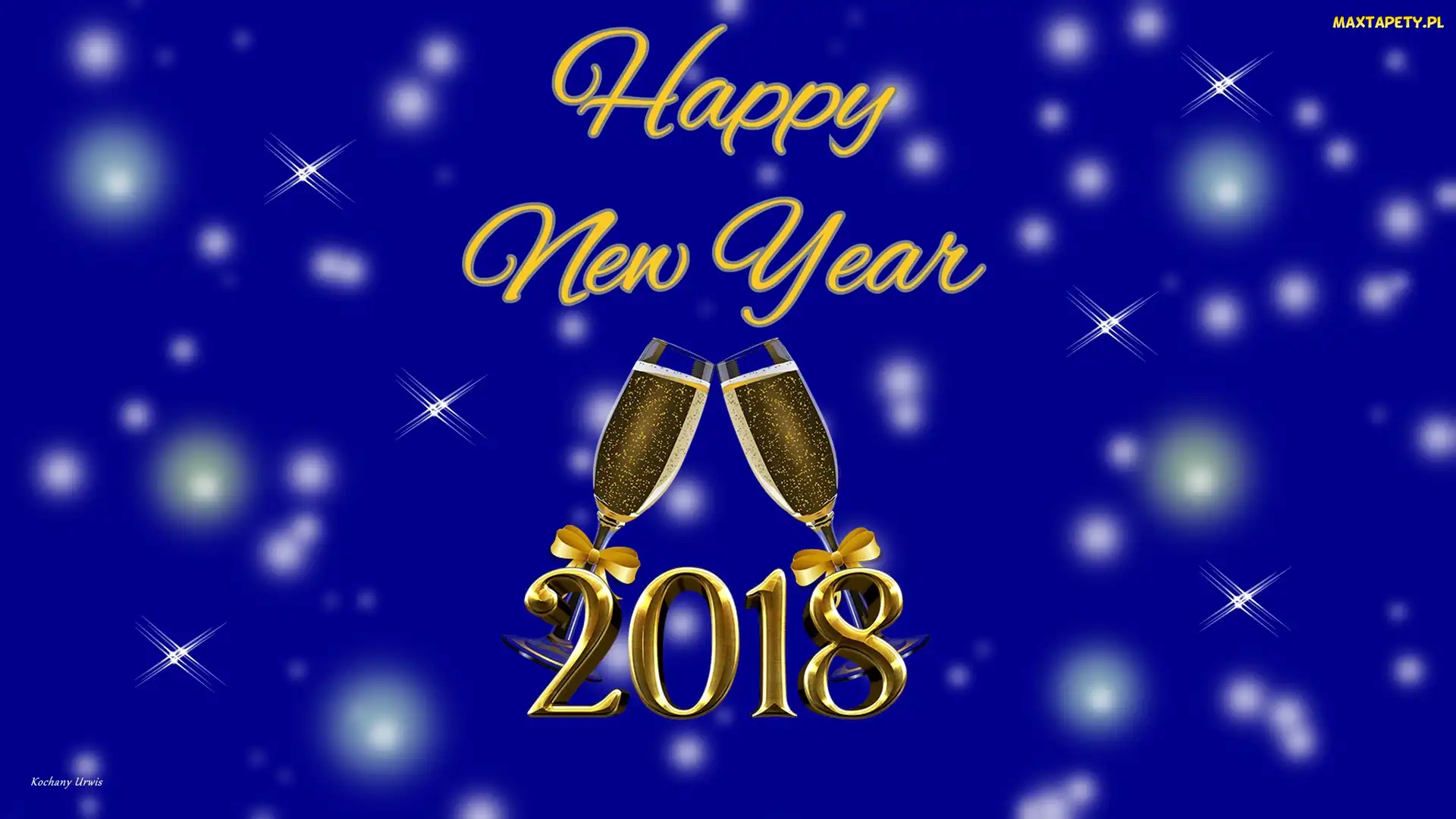 Happy New Year, Napis, 2018, Nowy Rok, Kieliszki, Szampan