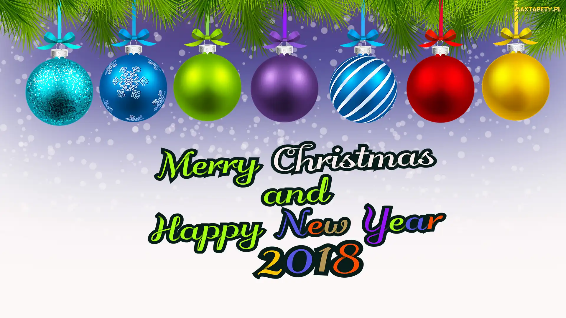 Napis, 2018, Happy New Year, Merry Christmas, Bombki