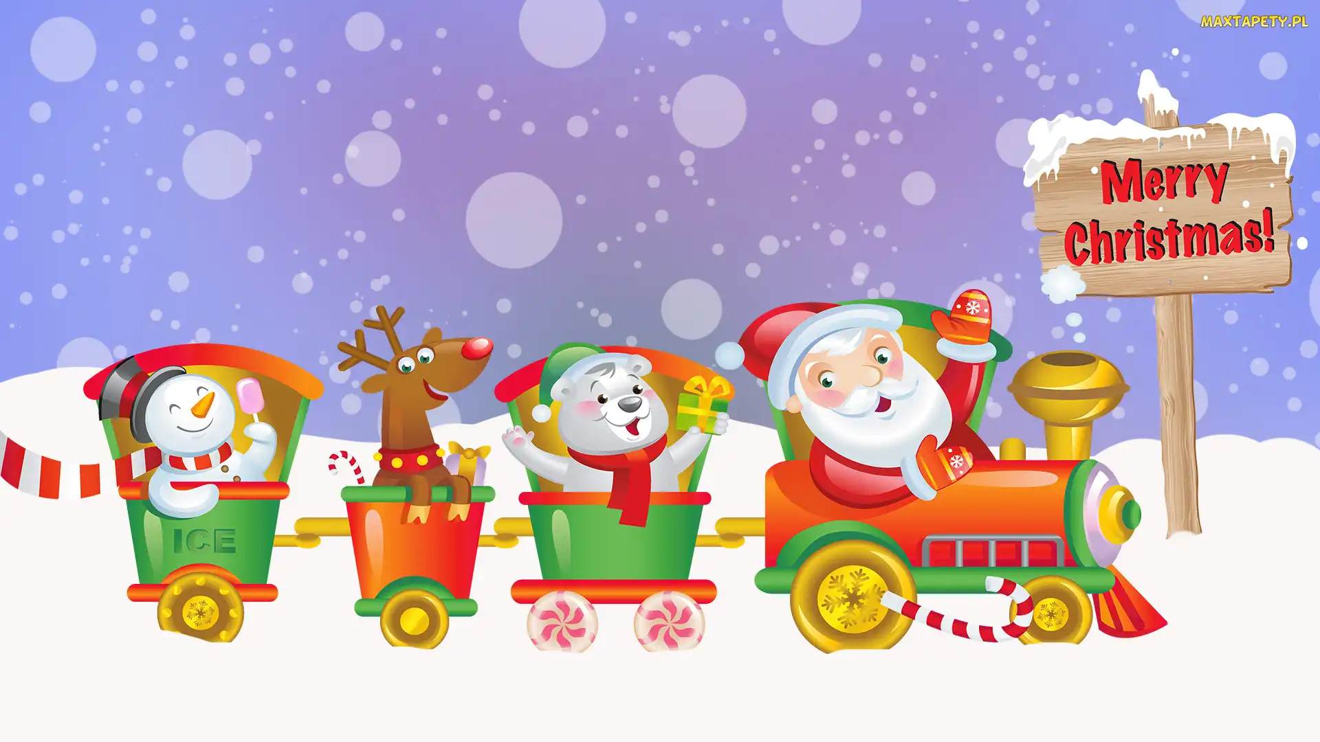 Świąteczne, Boże Narodzenie, Pociąg, Merry Christmas, Mikołaj, Napis