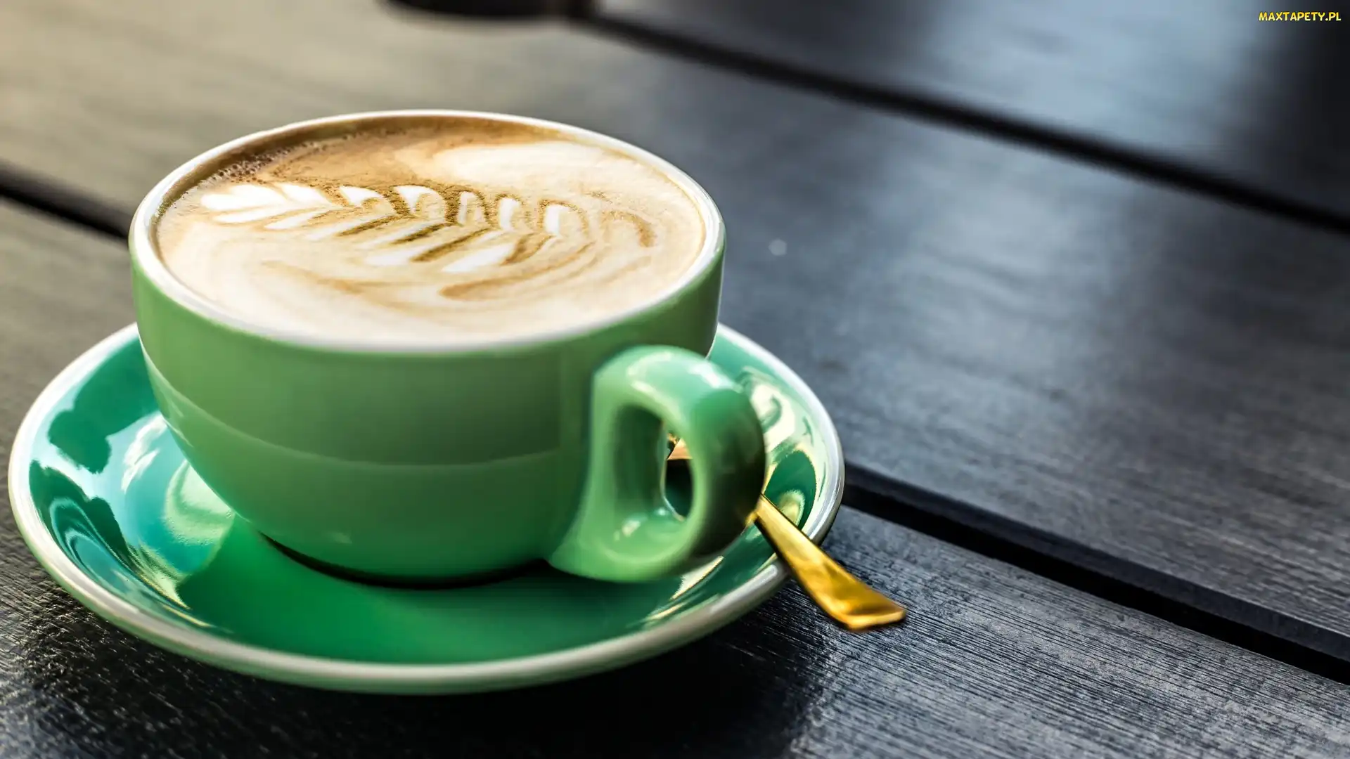 Łyżeczka, Talerzyk, Cappuccino, Kawa, Zielona, Filiżanka