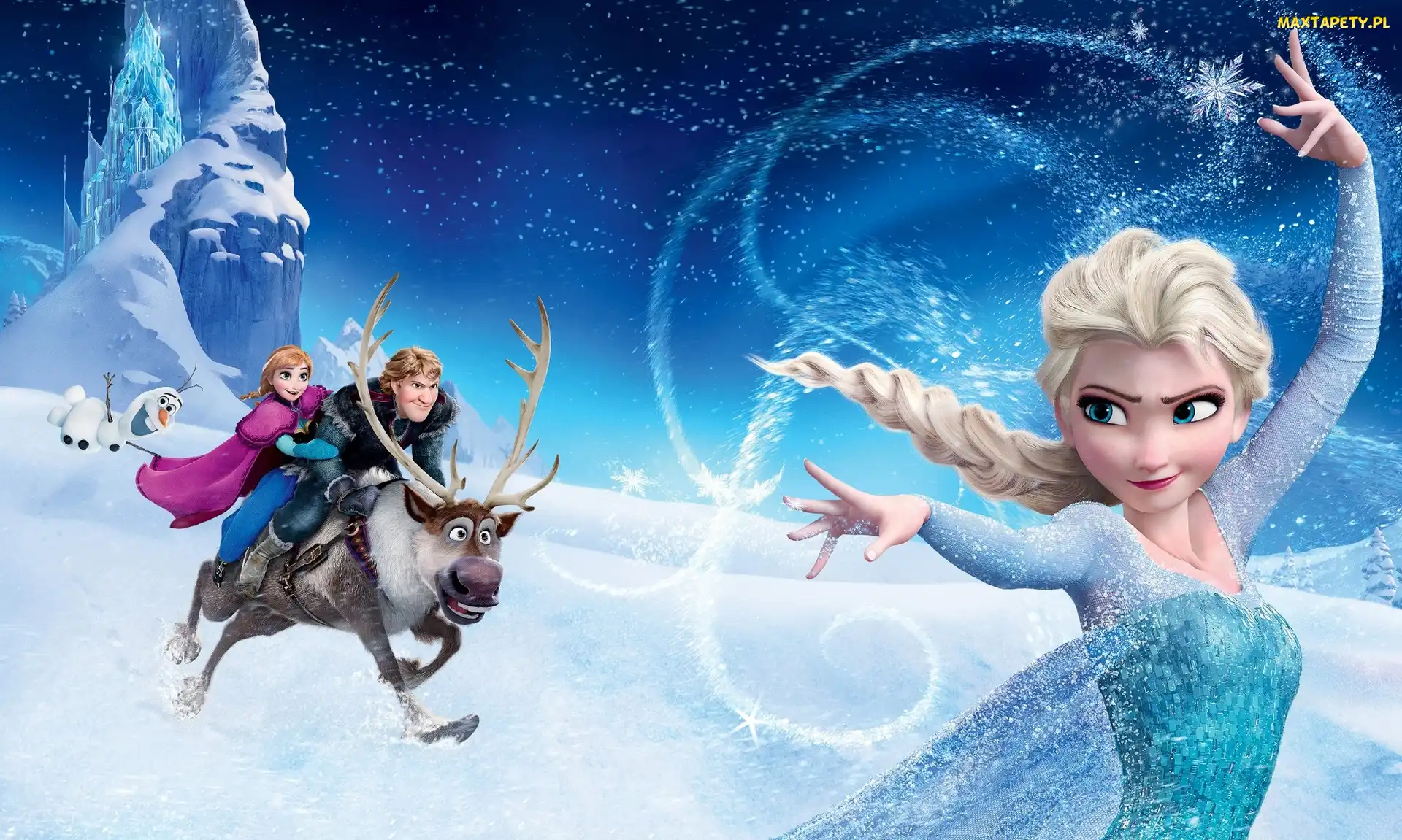 Księżniczka Elsa, Anna, Bajka, Śnieg, Kristoff, Bałwan Olaf, Kraina lodu, Renifer Sven, Zamek, Frozen, Zima