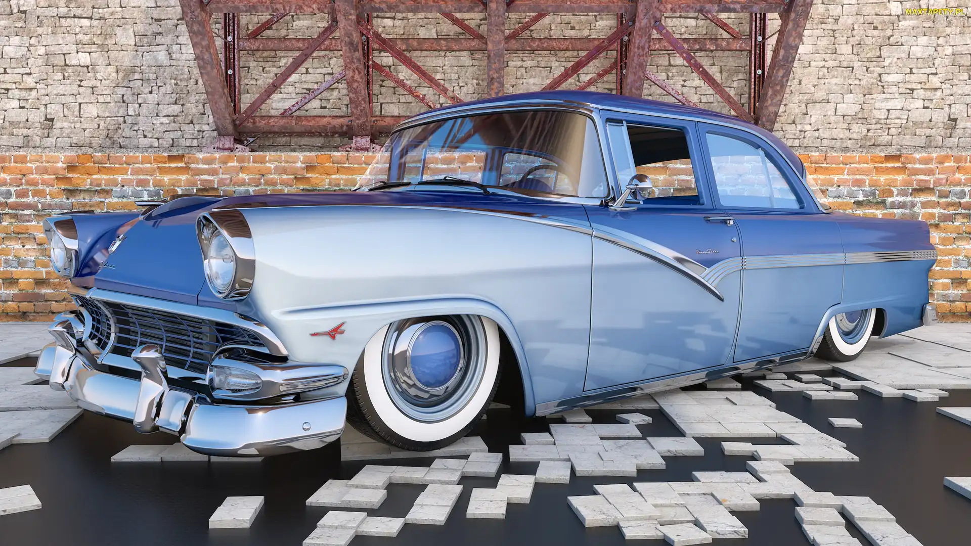 Zabytkowy, 1956, Niebieski, Ford Fairlane Town Sedan