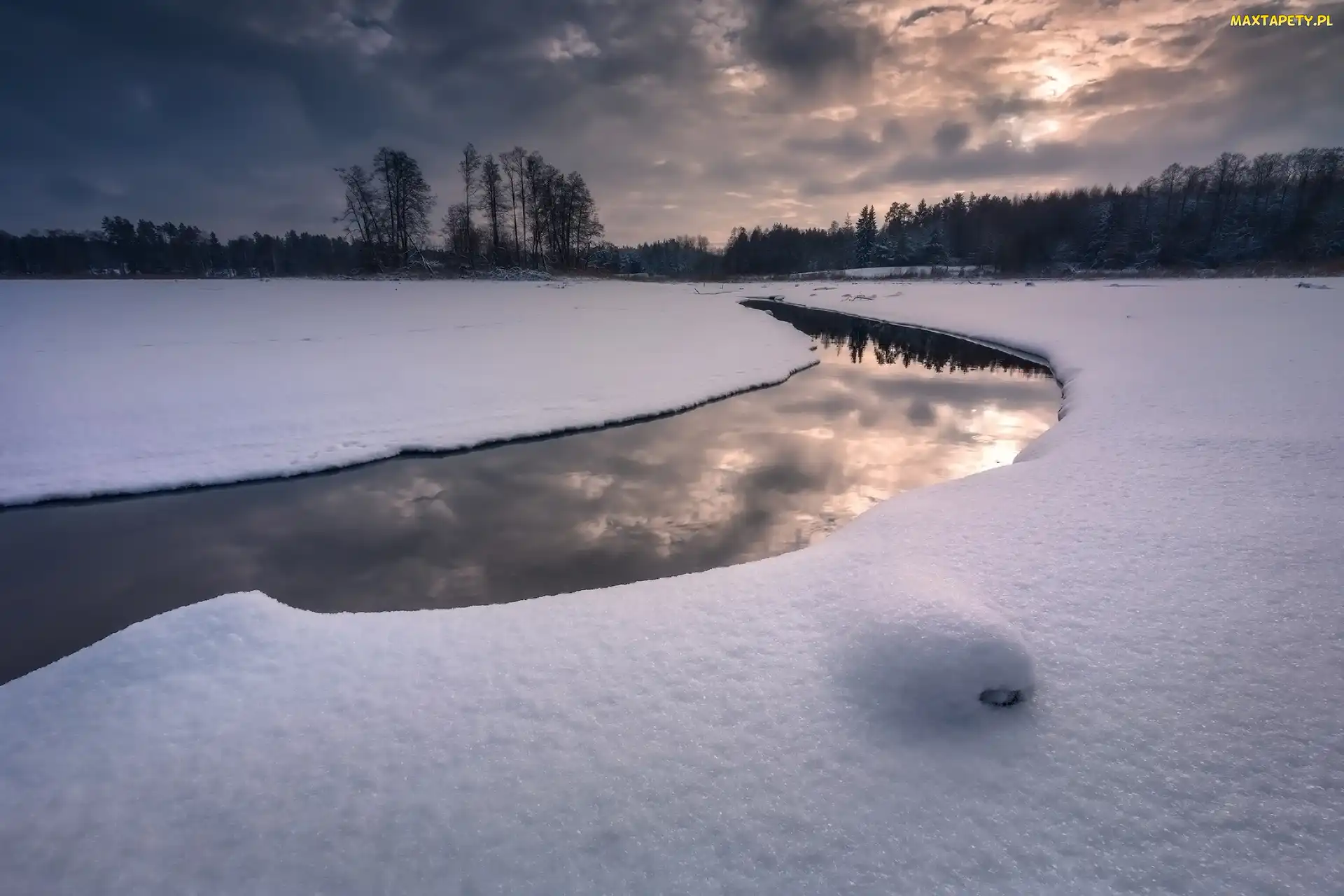 Rzeka, Podlasie, Polska, Drzewa, Zima
