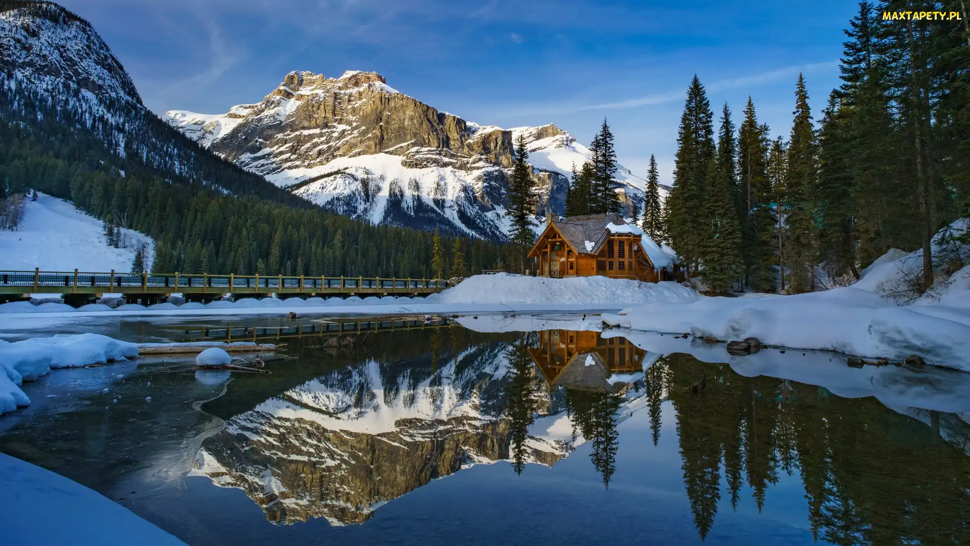 Dom, Drzewa, Park Narodowy Yoho, Kanada, Góry, Jezioro Emerald