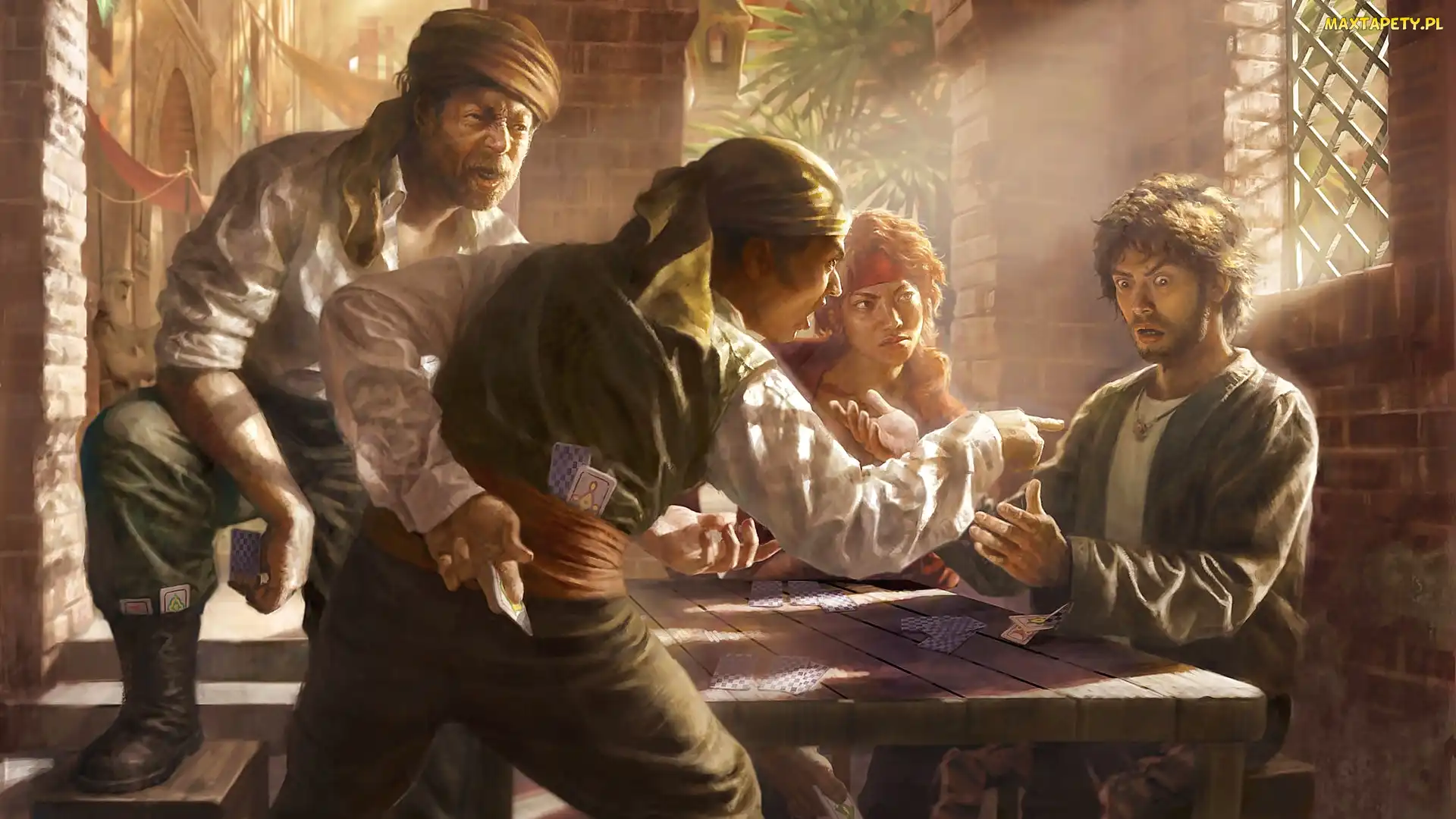 Digital painting, Ilustracja, Gracze, Mężczyźni, Karty, Oszust