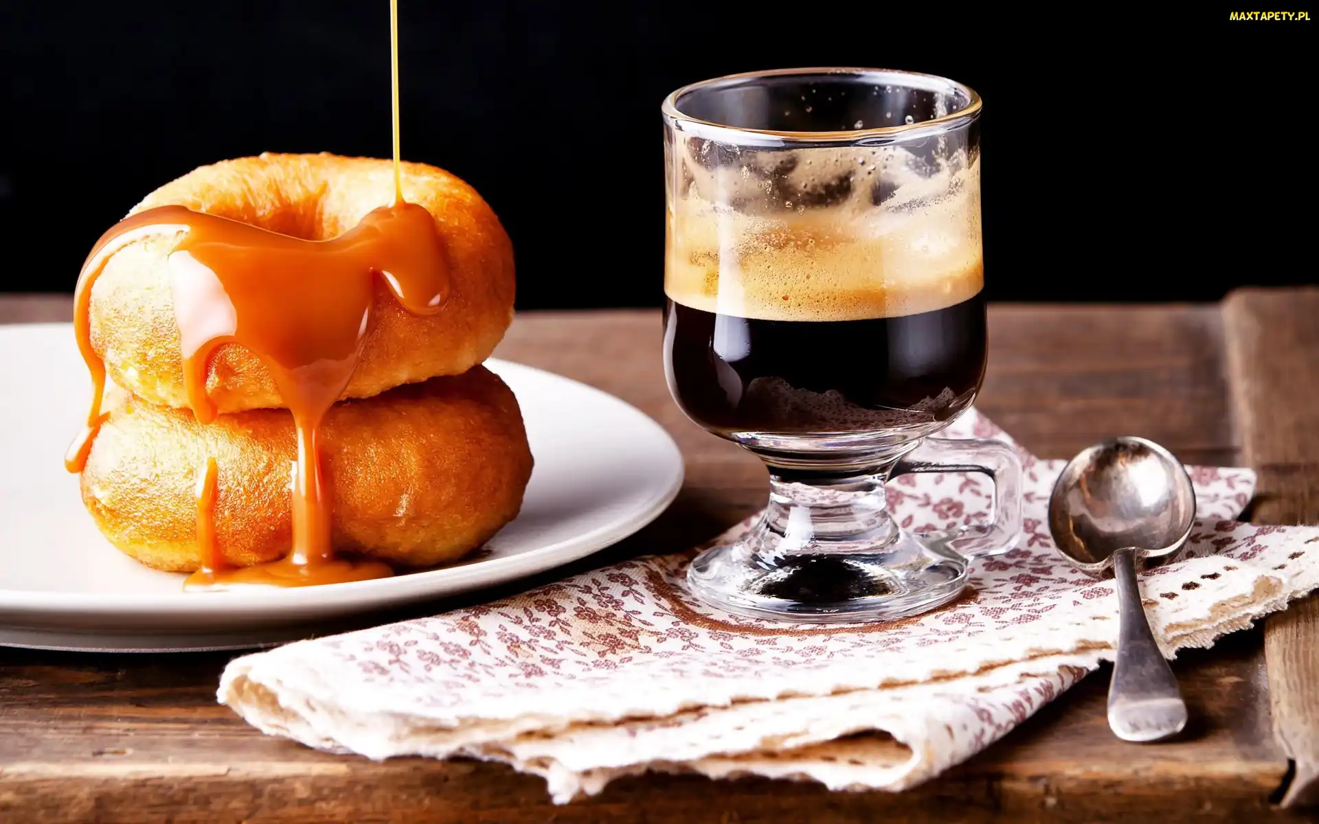Polewa, Łyżeczka, Szklanka, Kawa, Pączki