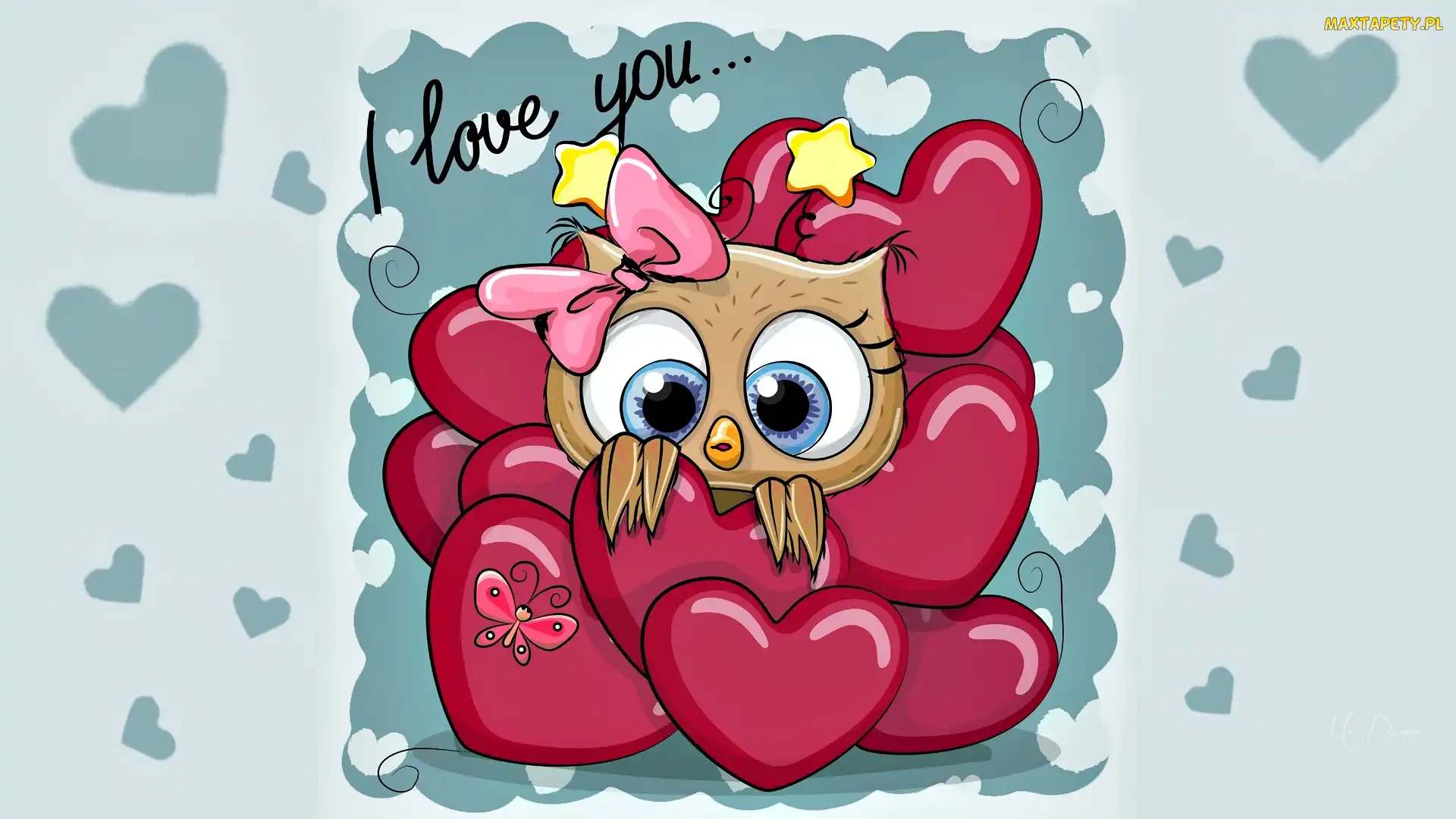 Serca, Grafika 2D, I love you, Napis, Sówka