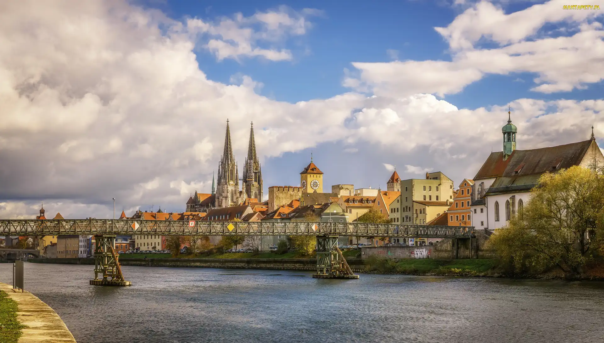Miasto Ratyzbona, Bawaria, Niemcy, Kościół, Katedra Św. Piotra, Rzeka Dunaj, Most, Regensburg
