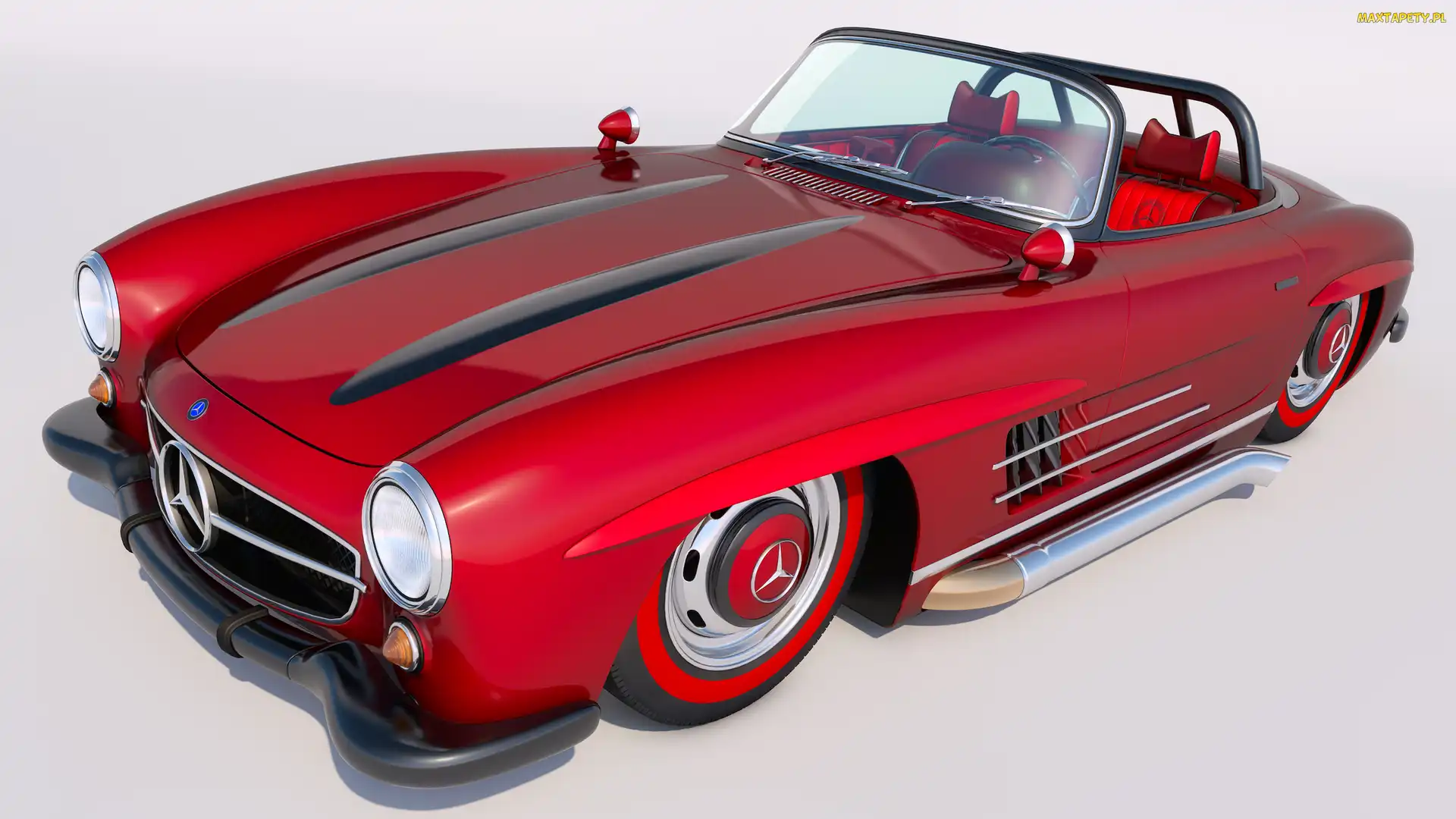 Czerwony, 1956, Mercedes Benz 300 SL Roadster, Zabytkowy