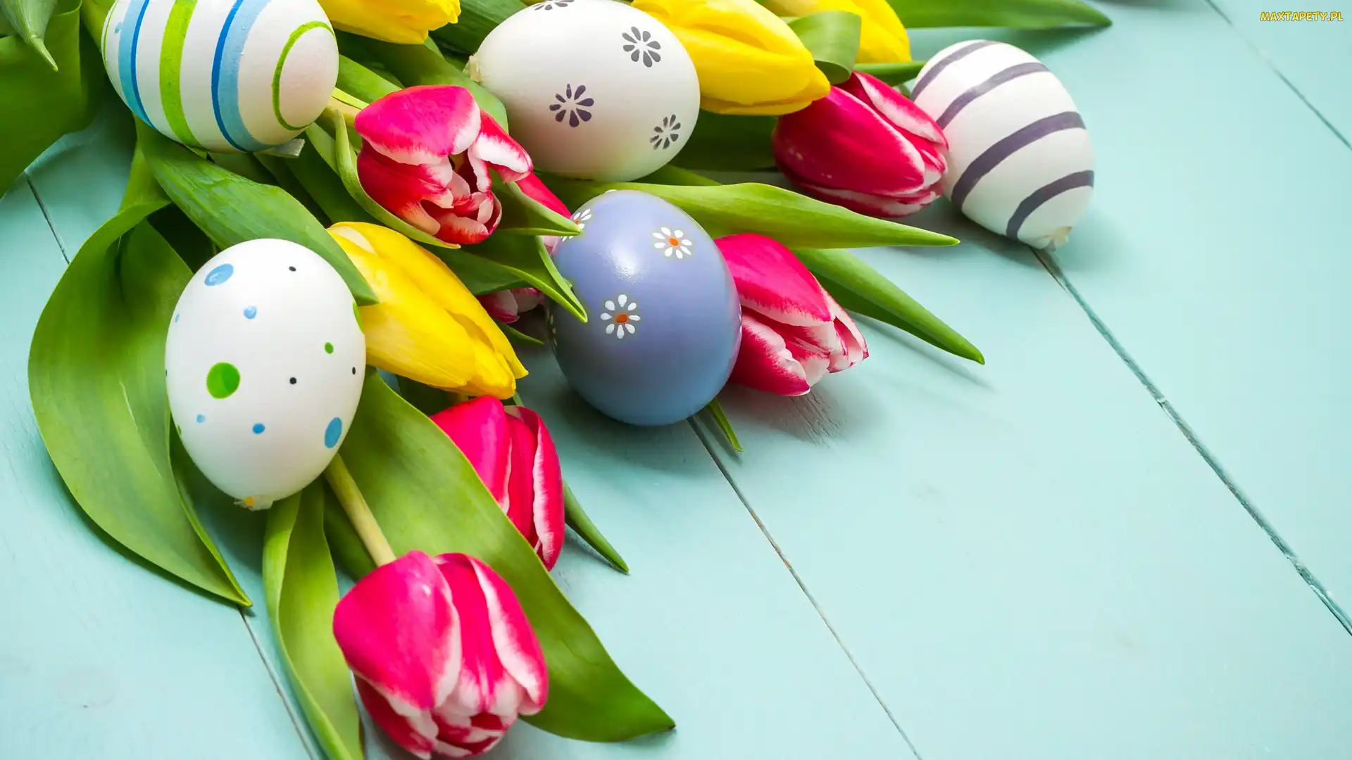 Kolorowe, Kwiaty, Tulipany, Pisanki, Wielkanoc