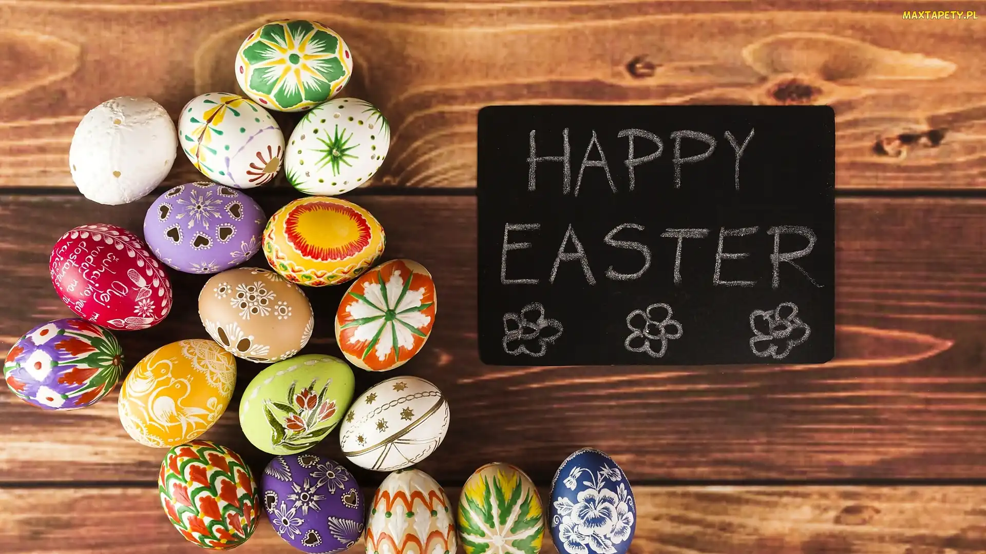 Wielkanoc, Deski, Kolorowe, Pisanki, Napis, Happy Easter