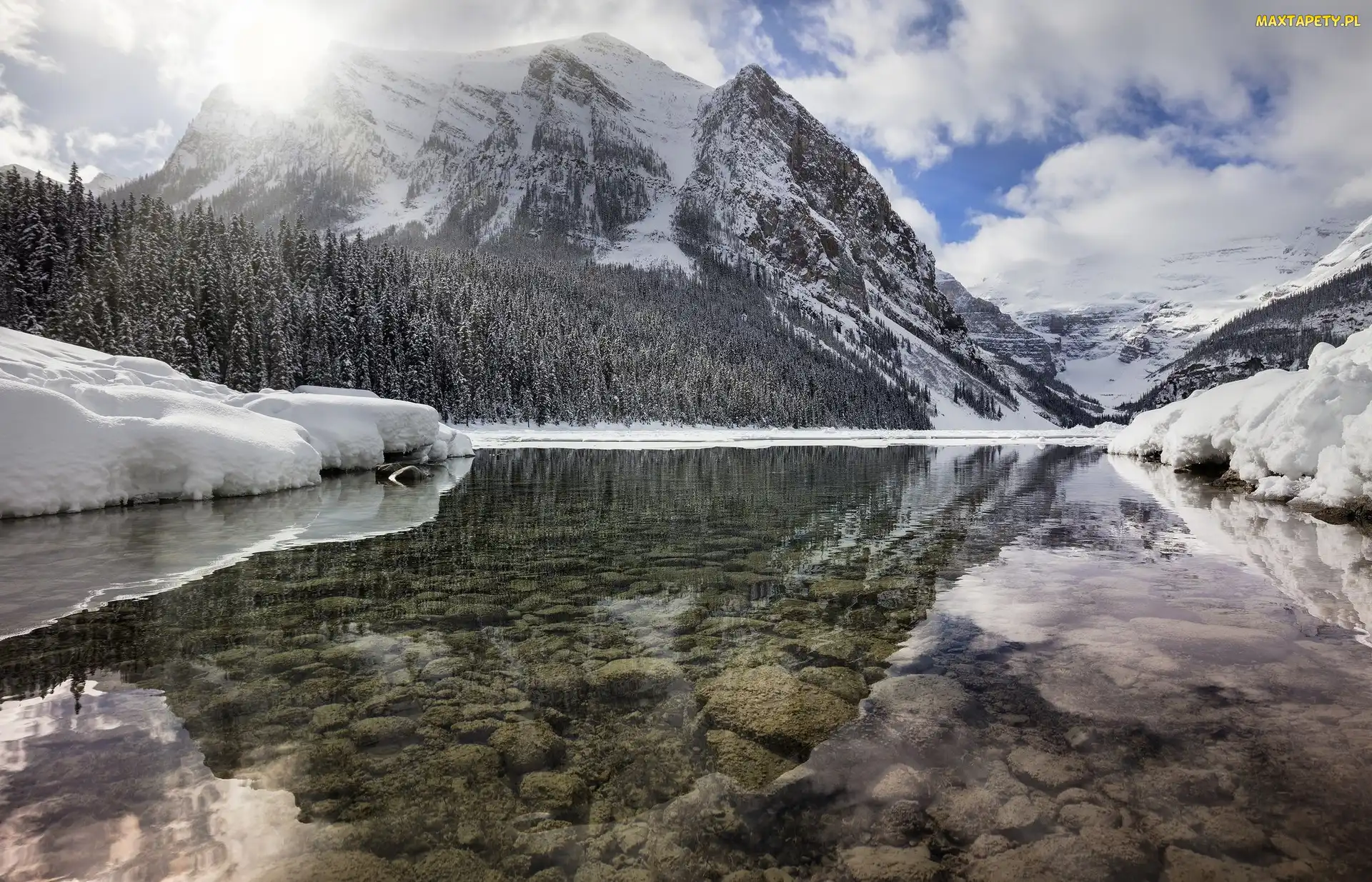 Kamienie, Góry, Park Narodowy Banff, Jezioro Lake Louise, Kanada, Zima