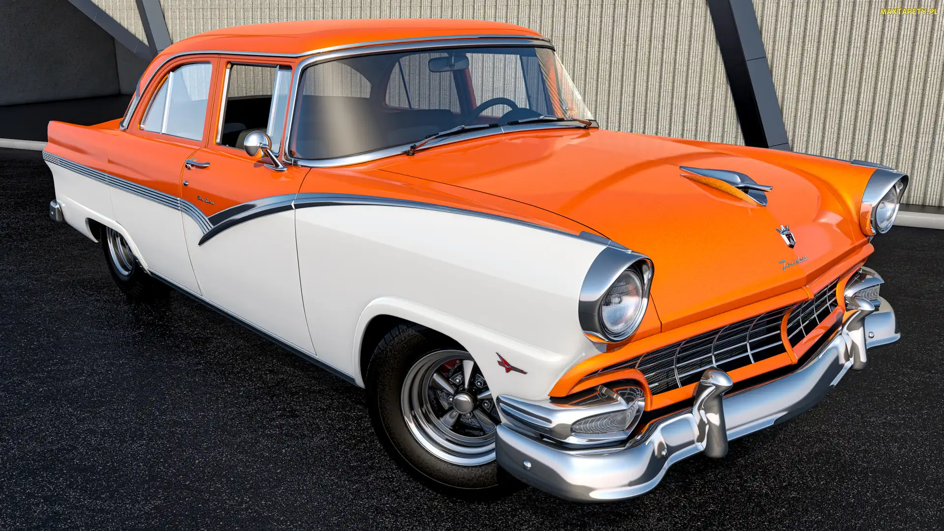 Pomarańczowo-biały, 3D, Ford Fairlane Town Sedan, 1956, Zabytkowy
