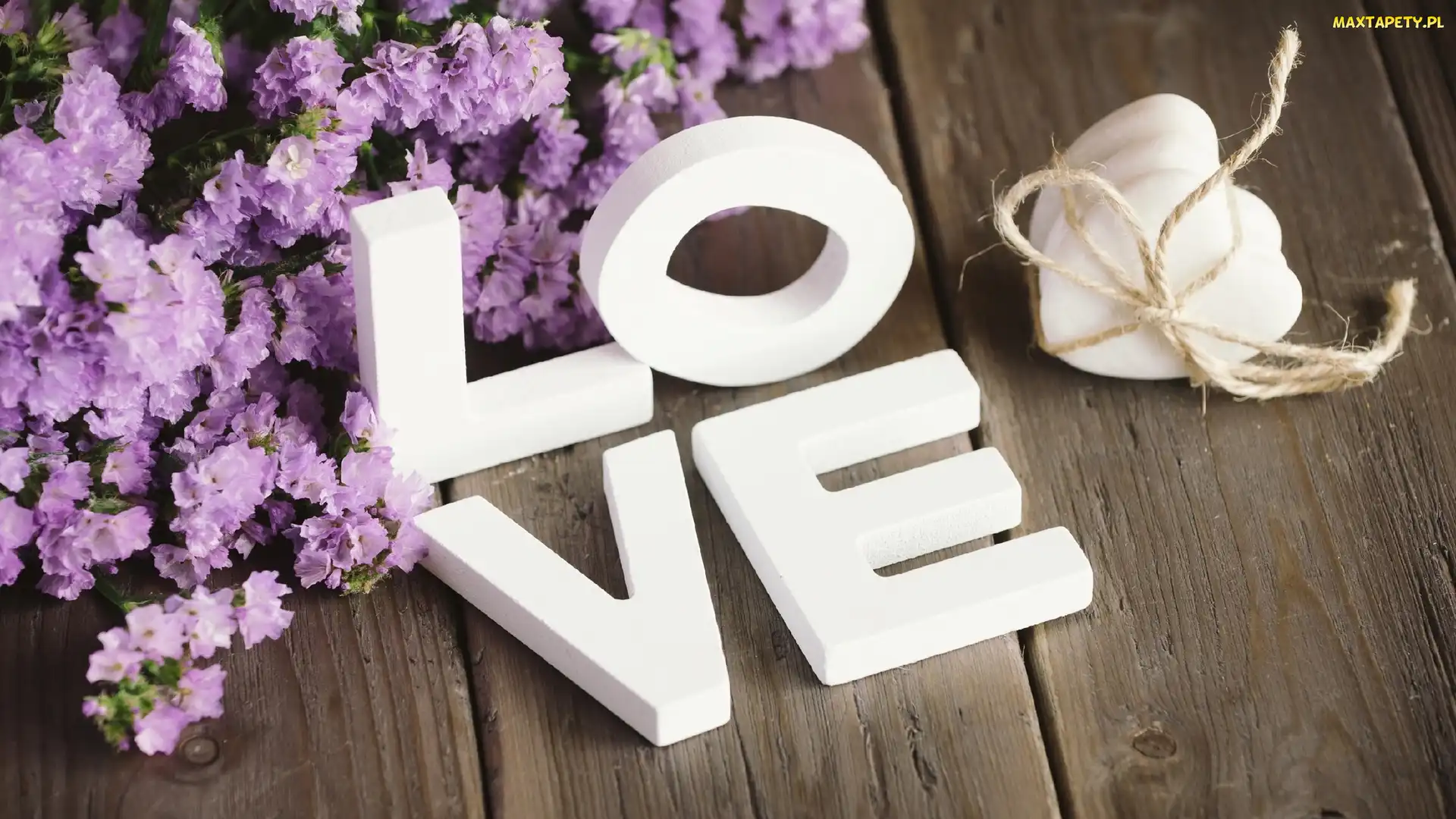 Love, Deski, Kwiaty, Serca, Napis