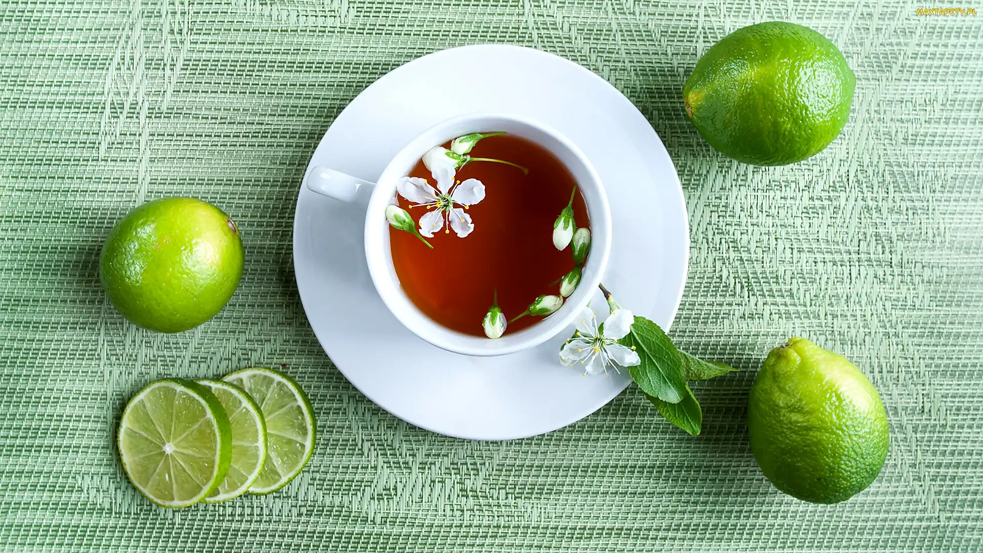 Herbata, Plastry, Kwiaty, Limonka, Filiżanka