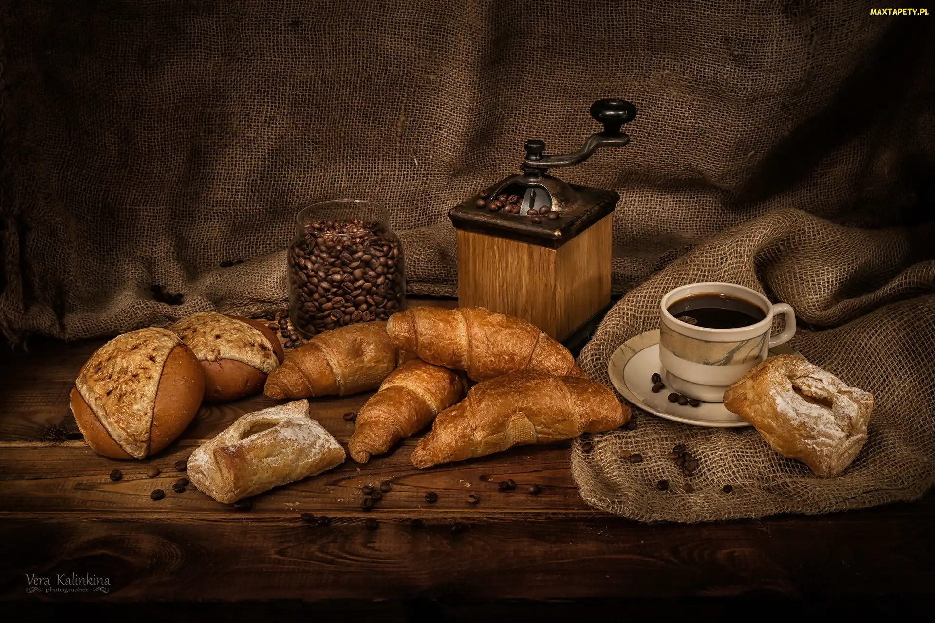 Młynek, Bułki, Filiżanka, Pieczywo, Kawa