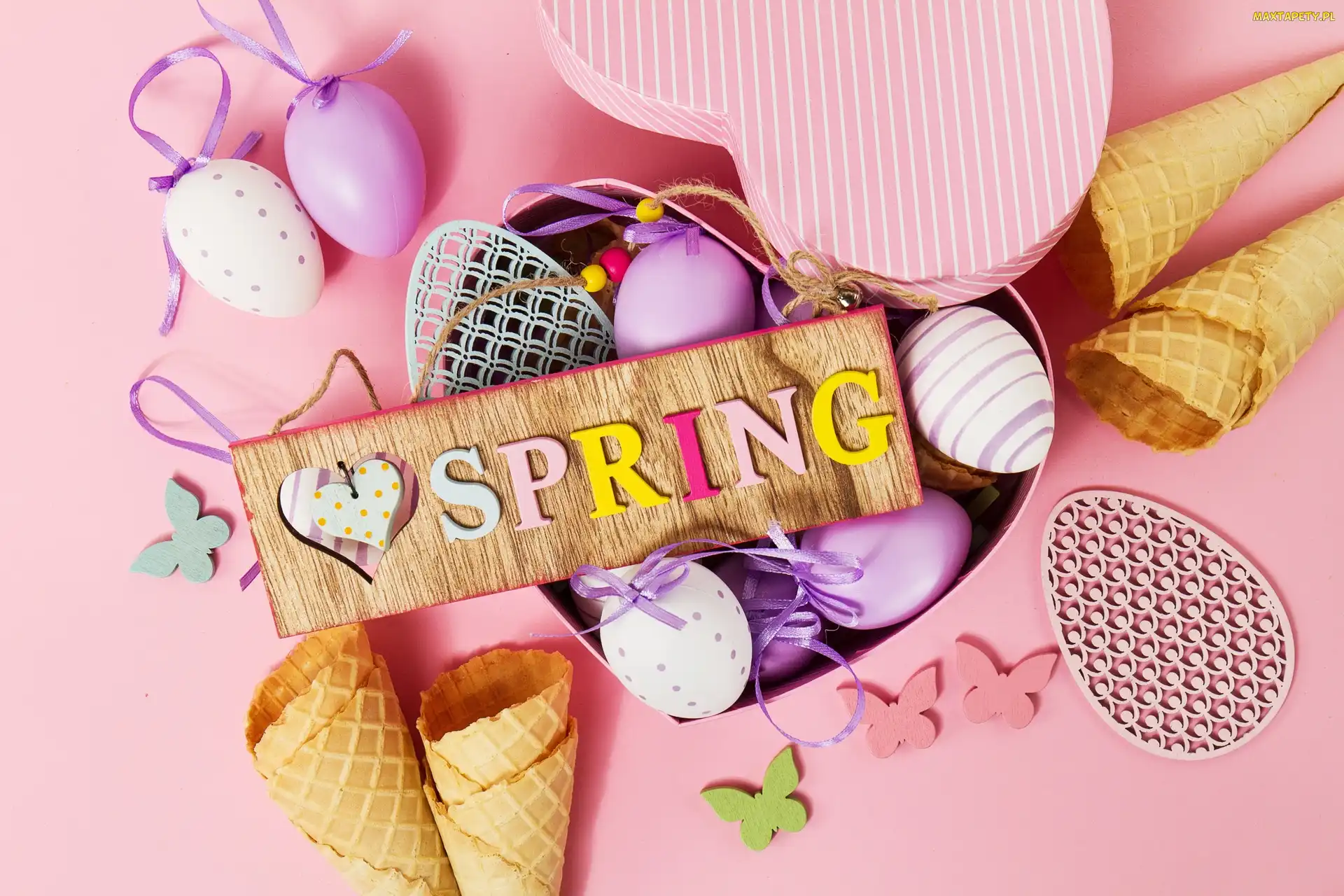 Wielkanoc, Spring, Wafelki, Pisanki, Pudełko, Napis