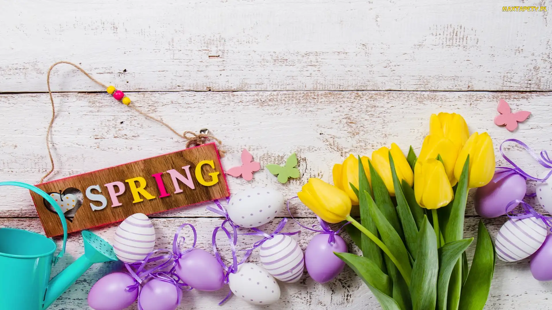 Spring, Napis, Pisanki, Wielkanoc, Konewka, Tulipany