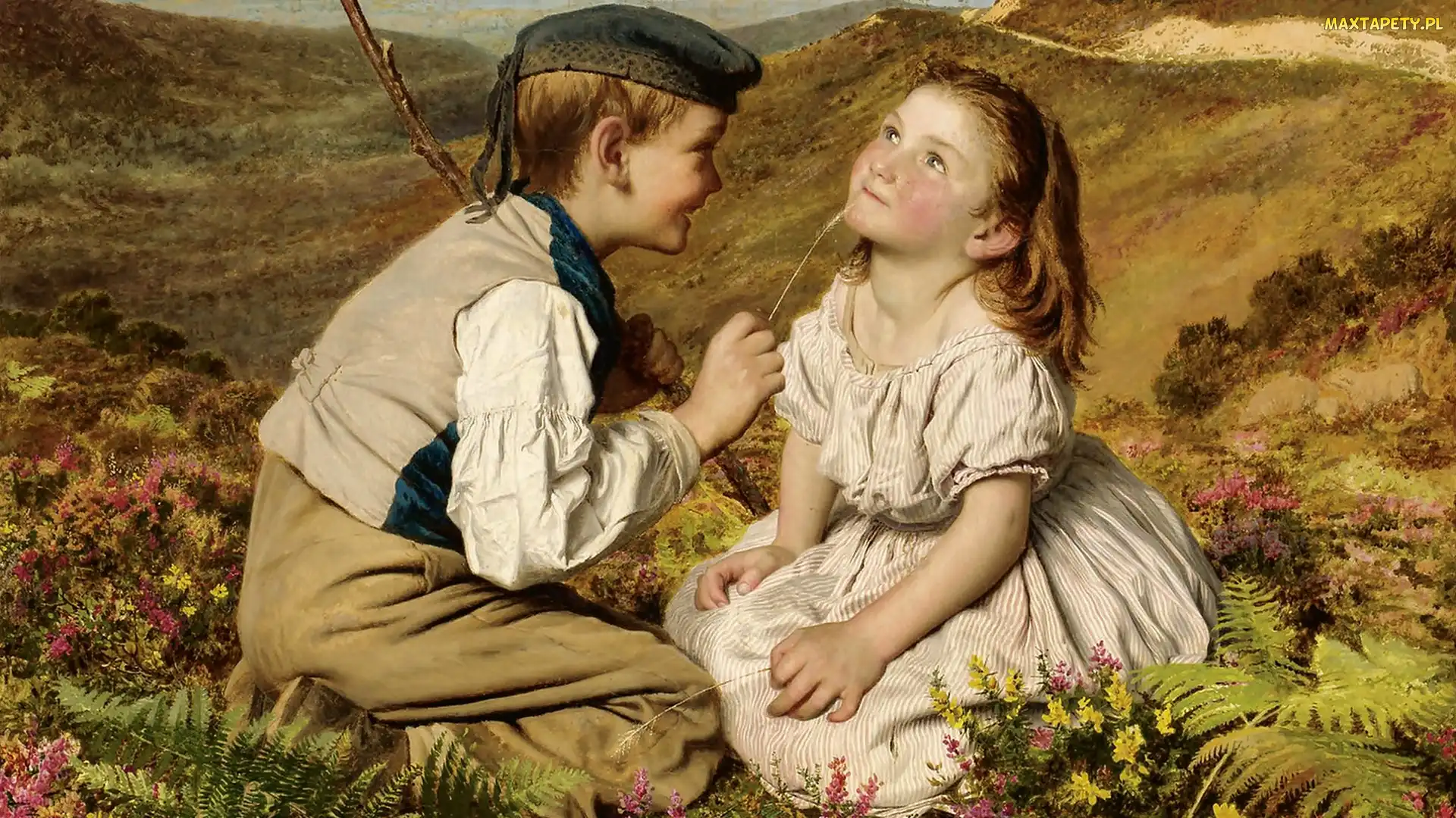 Zabawa, Dzieci, Obraz, Malarstwo, Sophie Gengembre Anderson, Dwoje