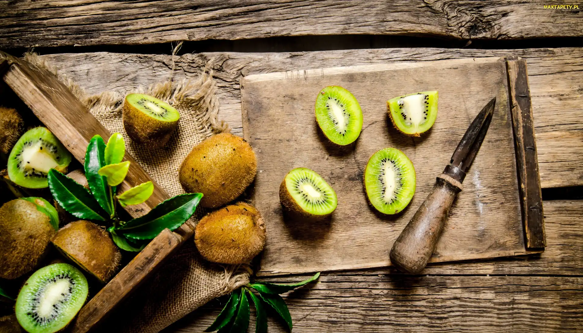 Nóż, Deska, Owoce, Kiwi
