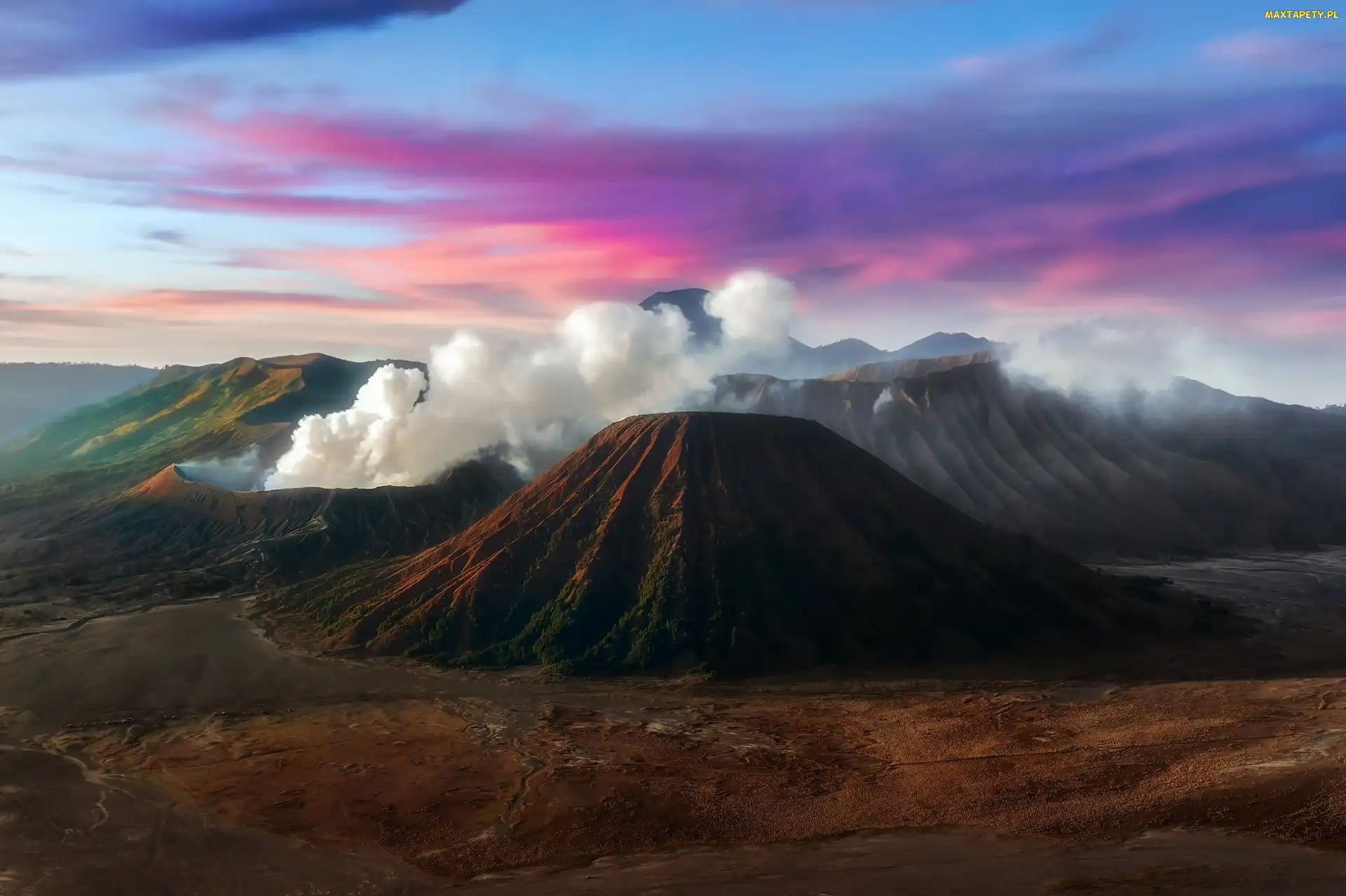 Wulkan Bromo, Indonezja, Wulkan Batok, Jawa, Dym, Kaldera Tennger, Chmury, Wulkany