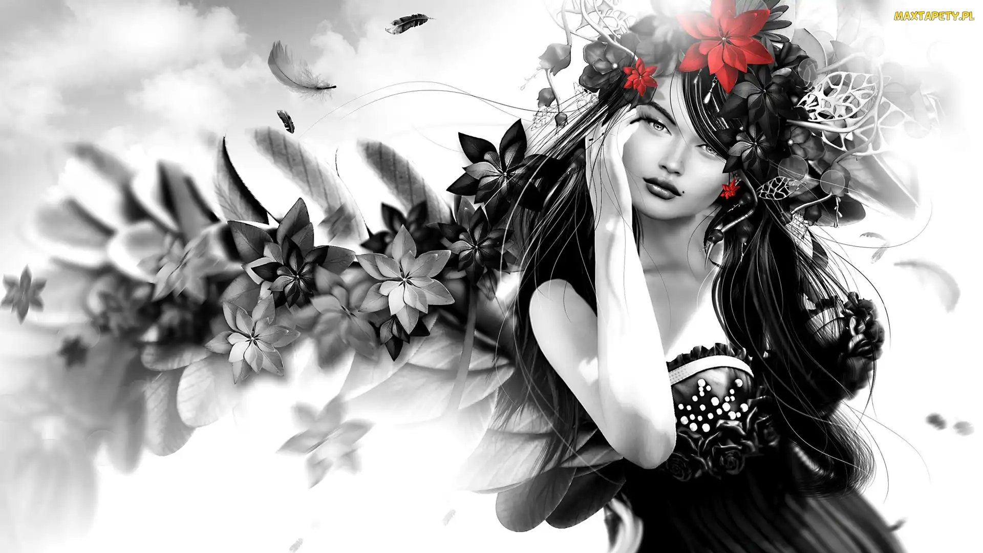 Kwiaty, Digital Art, Dziewczyna