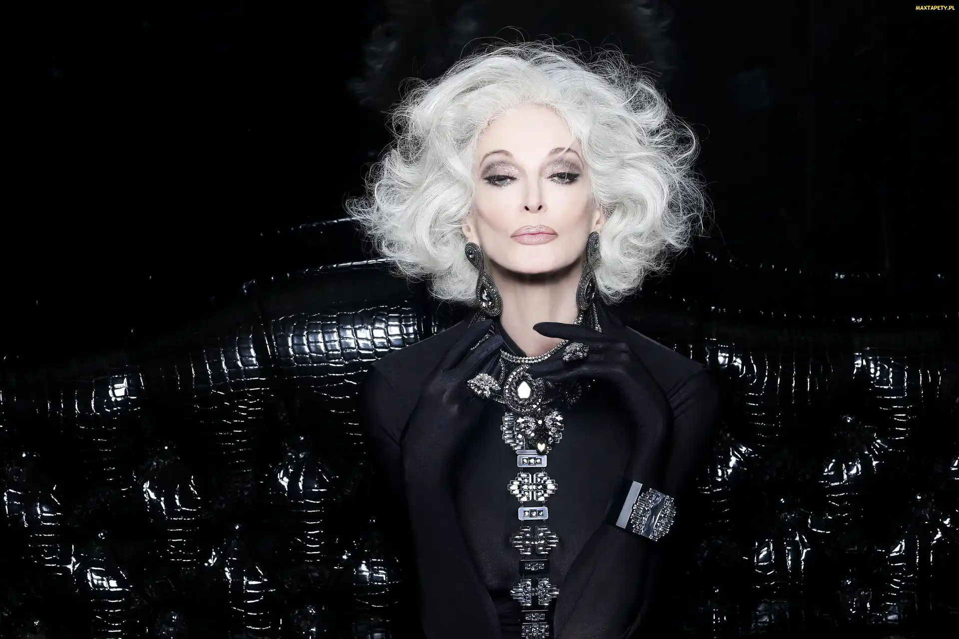 Modelka, Carmen Dell Orefice, Włosy, Czarny, Ubiór, Siwe, Kobieta