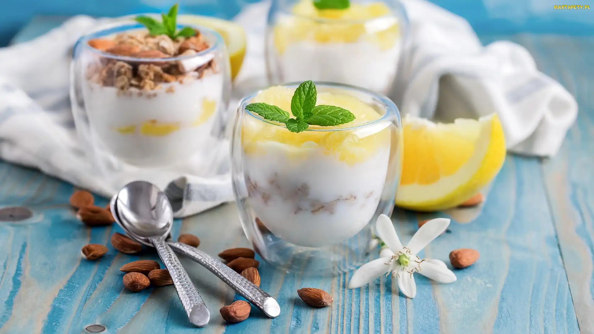 Łyżeczki, Migdały, Deser, Jogurt