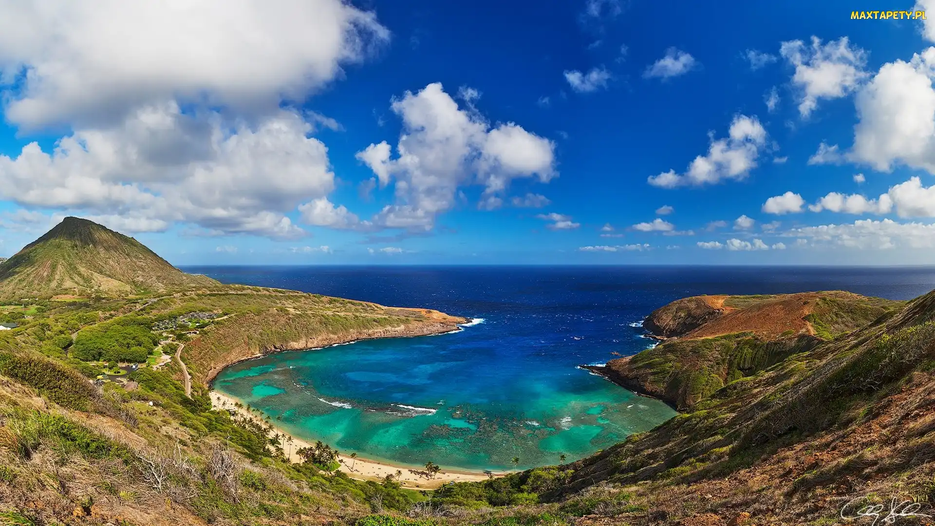 Morze, Chmury, Hawaje, Wzgórza, Wyspa Oahu, Stany Zjednoczone, Zatoka Hanauma Bay