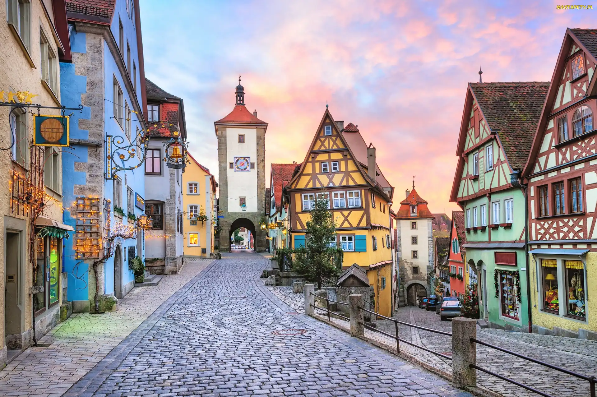 Kolorowe, Uliczka, Rothenburg ob der Tauber, Domy, Niemcy, Miasto, Bawaria