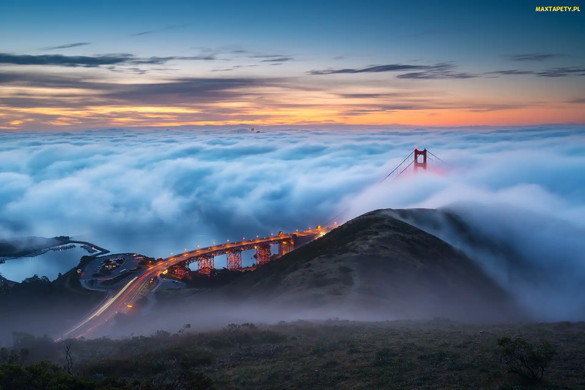 Mgła, Stany Zjednoczone, Most Golden Gate Bridge, Kalifornia